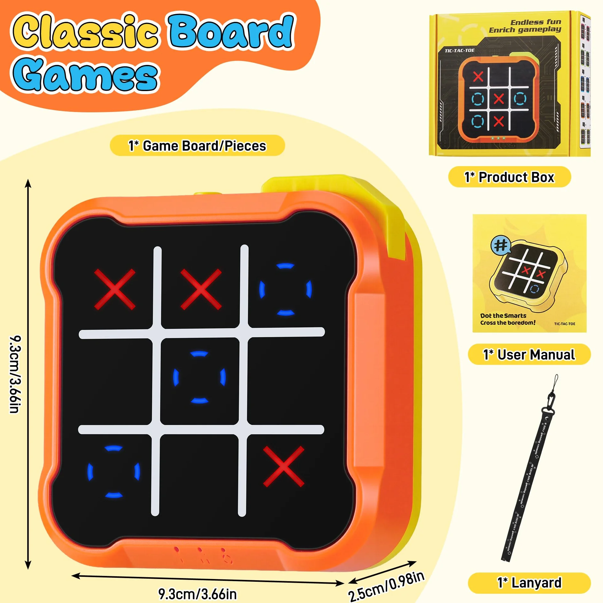 Elettronico Tic Tac Toe Bolt Gioco 4-in-1, Console Giochi Tris Elettronico Silenziosa, Giochi Portatili da Viaggio, Gioco di Reazione e Logica per Adulti, Ricaricabile (1-4 Giocatori), Arancione