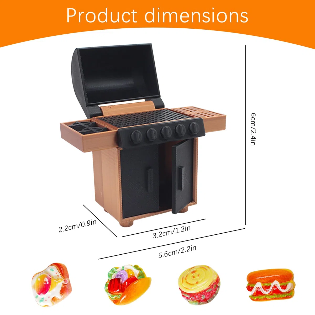 Barbecue in Miniatura per Casa delle Bambole, Accessorio Scala 1:20, 5,6x2,2x6cm, con Hot Dog, Giocattolo Realistico per Bambini