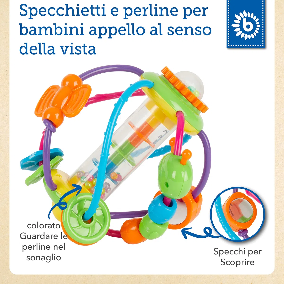 Bieco Palla da moto per bambino a partire dai 6 mesi in su, con sonaglio, giocattolo per attività motorie, palla sensoriale