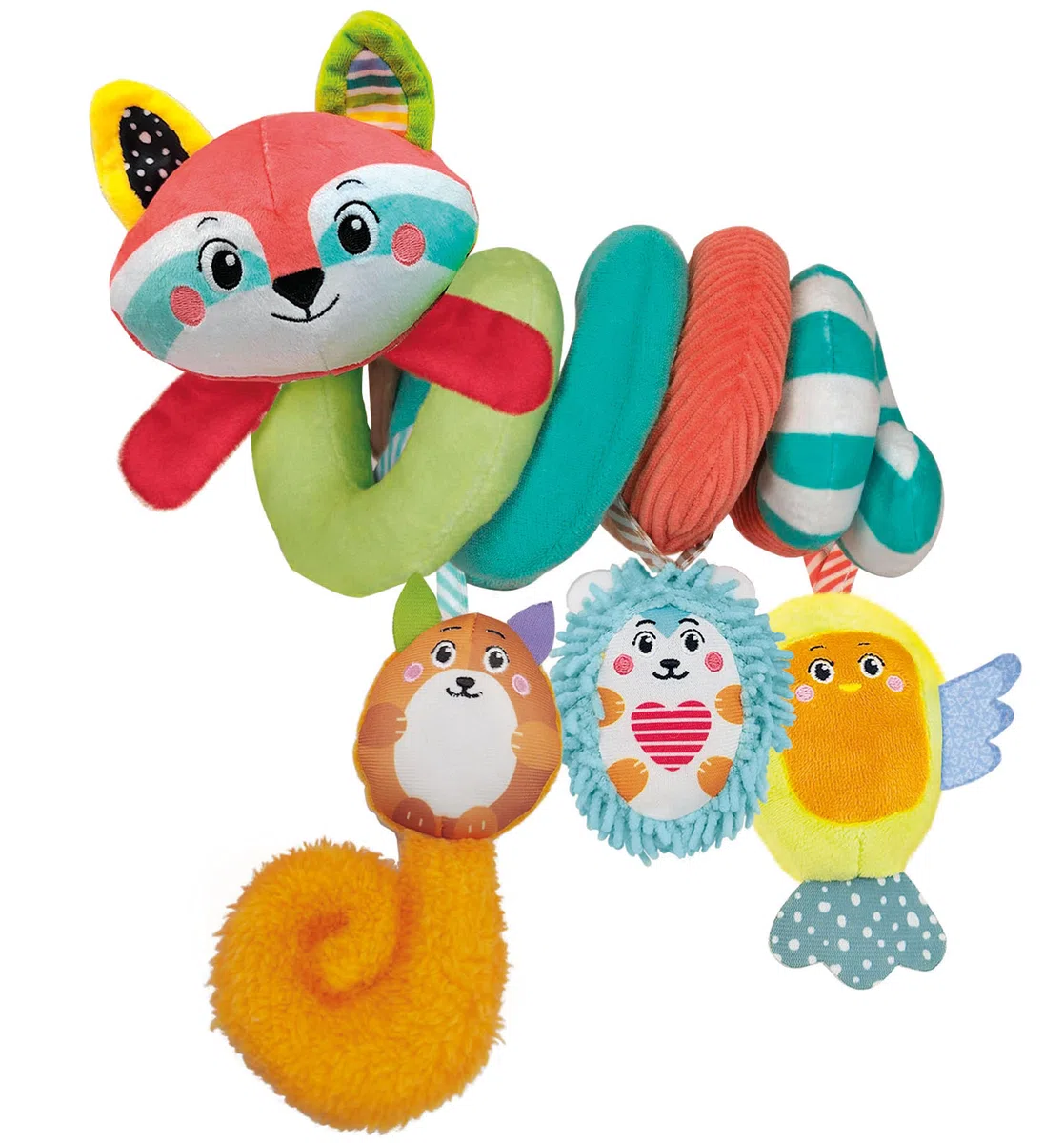 Clementoni - Spirale Passeggino Neonato, Soft Spiral Happy Animals, Baby for You, Peluche Prima Infanzia Lavabile in Lavatrice, 17909