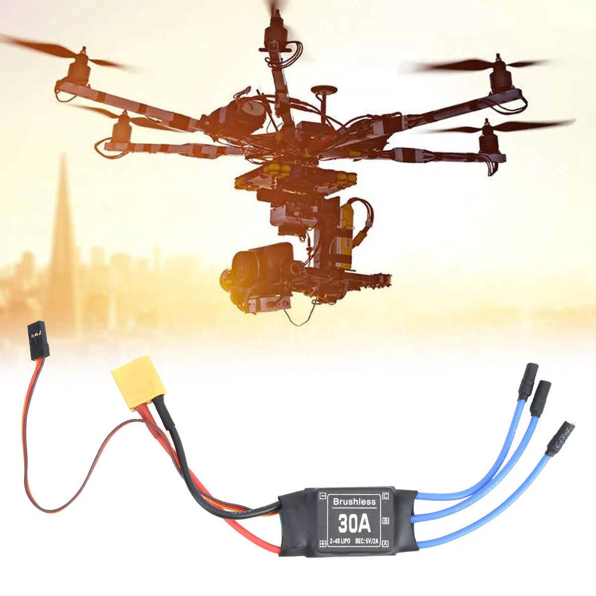 Controller Brushless 30A, Controller di velocità Elettronico ESC Brushless XT60, Accessori per Auto RC per Elicottero Drone Telecomando RC FPV