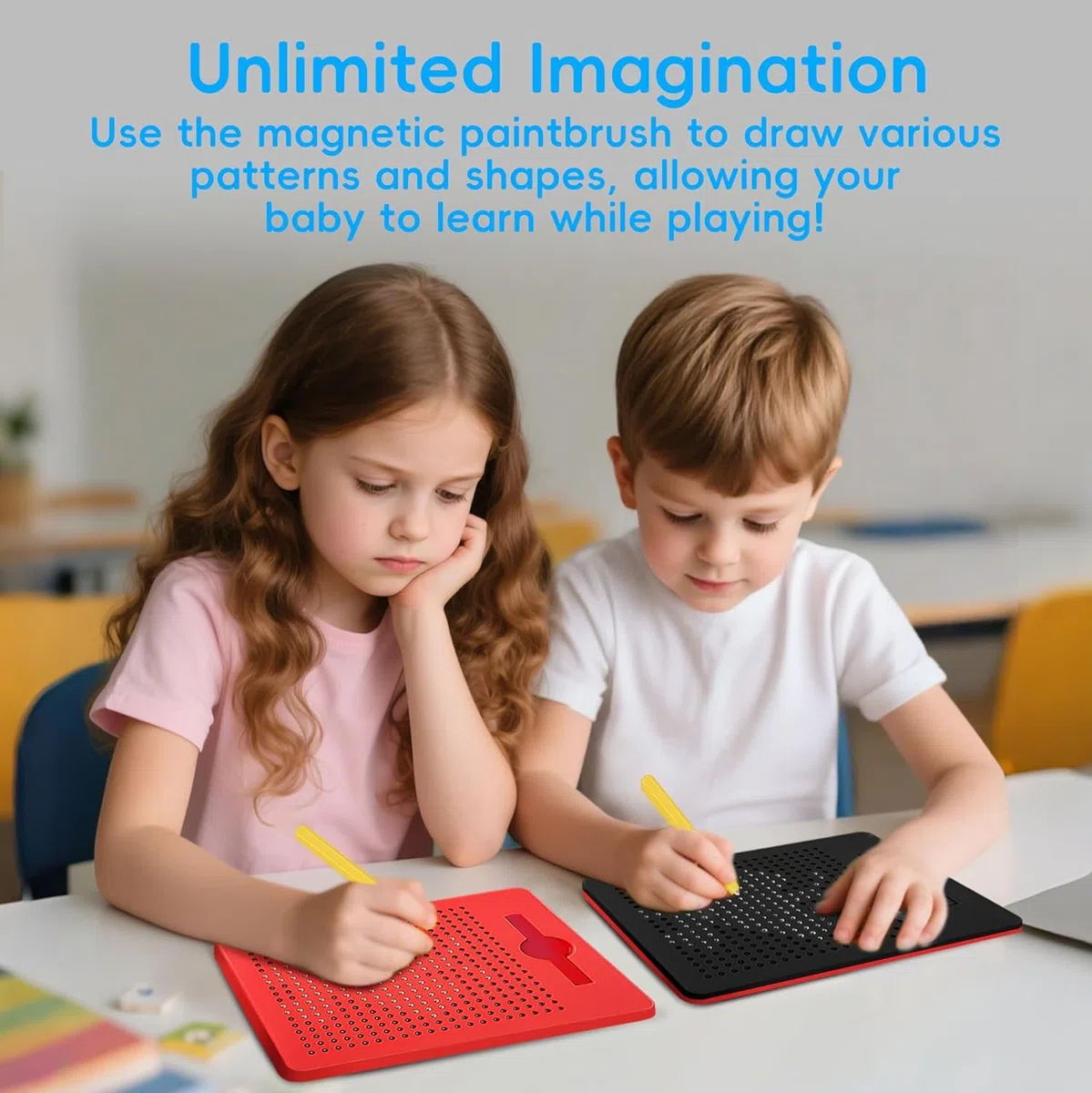 2 tavole da disegno magnetiche per bambini, gioco con palline e penna magnetica, lavagna magica, tavolo da disegno educativo, gioco magnetico magico, giocattolo educativo（Nero, Rosso）