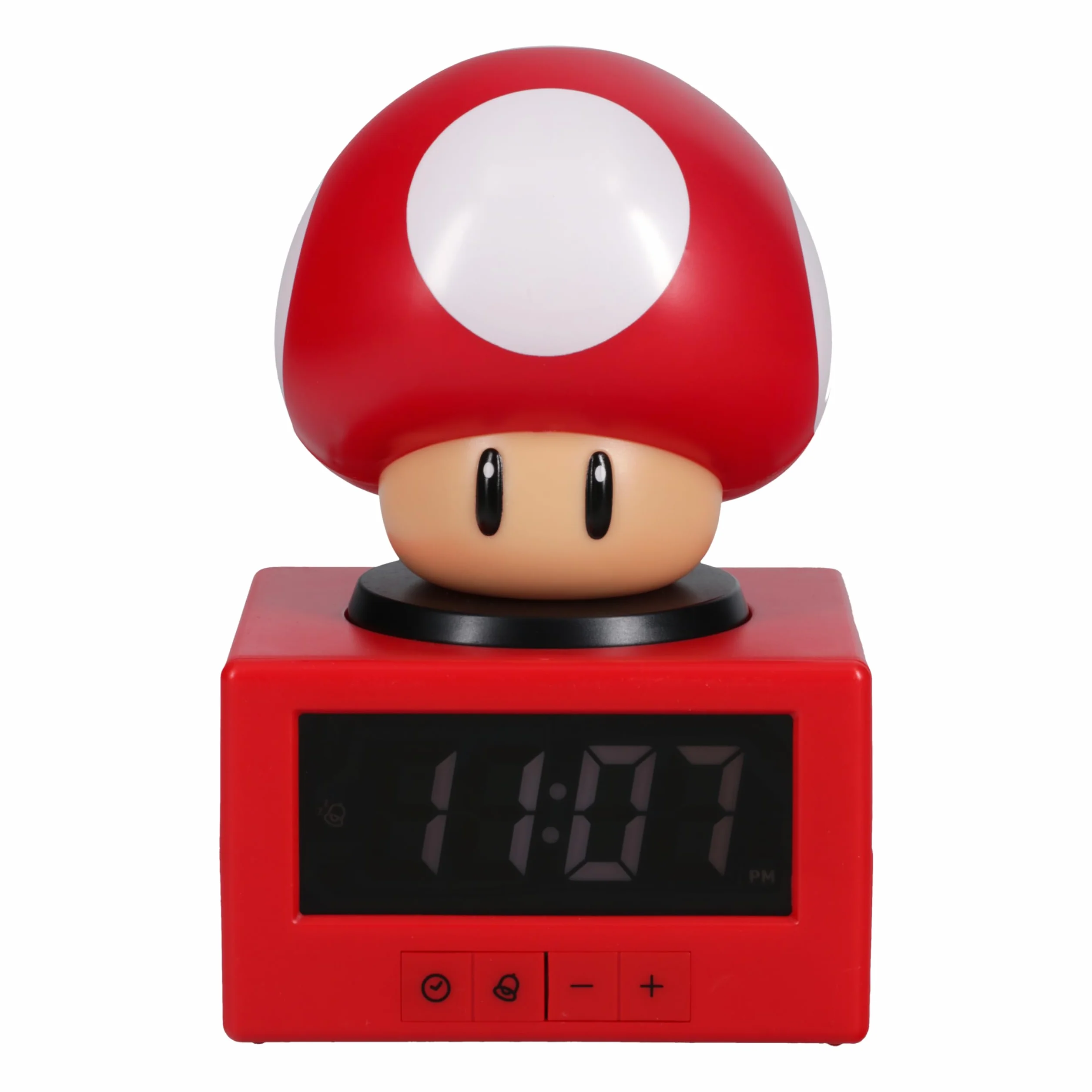 Paladone Sveglia Super Mario Fungo con luce notturna – Sveglia digitale con funzione snooze, altezza 16 cm, prodotto ufficiale Nintendo