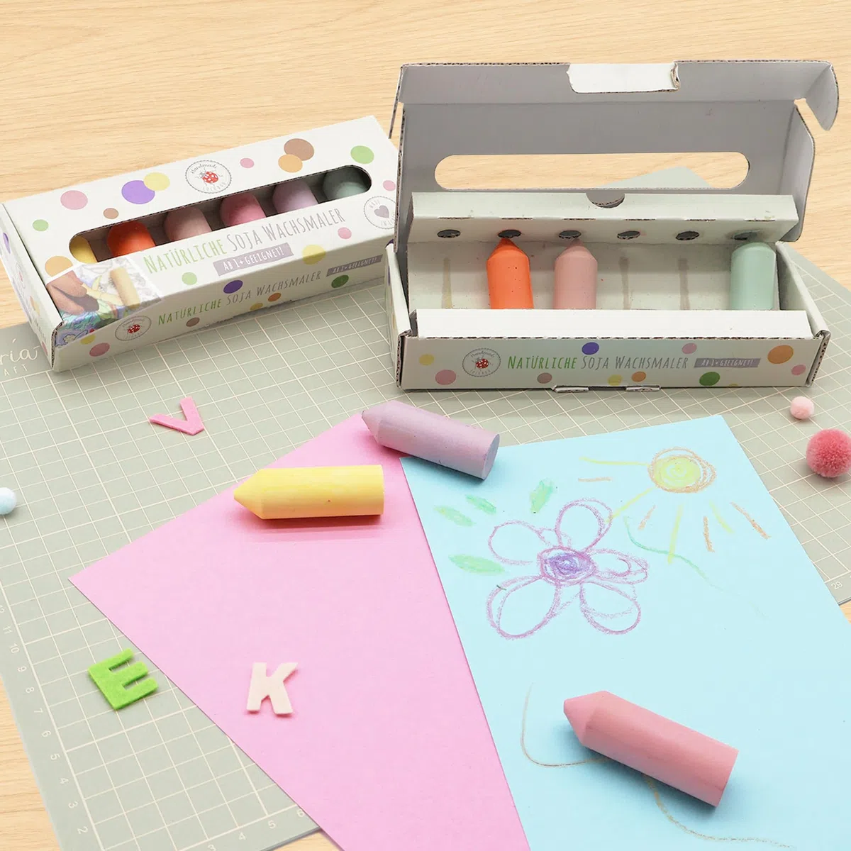 Lulubug Pastelli a cera di soia a partire da 1 anno | atossici, infrangibili, vegani ed ergonomici | tonalità pastello, 100% pittura a cera naturale per bambini | senza additivi inutili e sostenibili