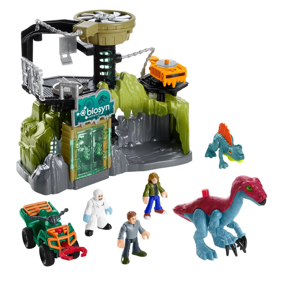 Fisher-Price, Imaginext Jurassic World Laboratorio dei dinosauri, playset con personaggi di Owen Grady, Maisie e dott. Grant, Terizinosauro e Dimetrodonte, dai 3 anni in su, HPT69