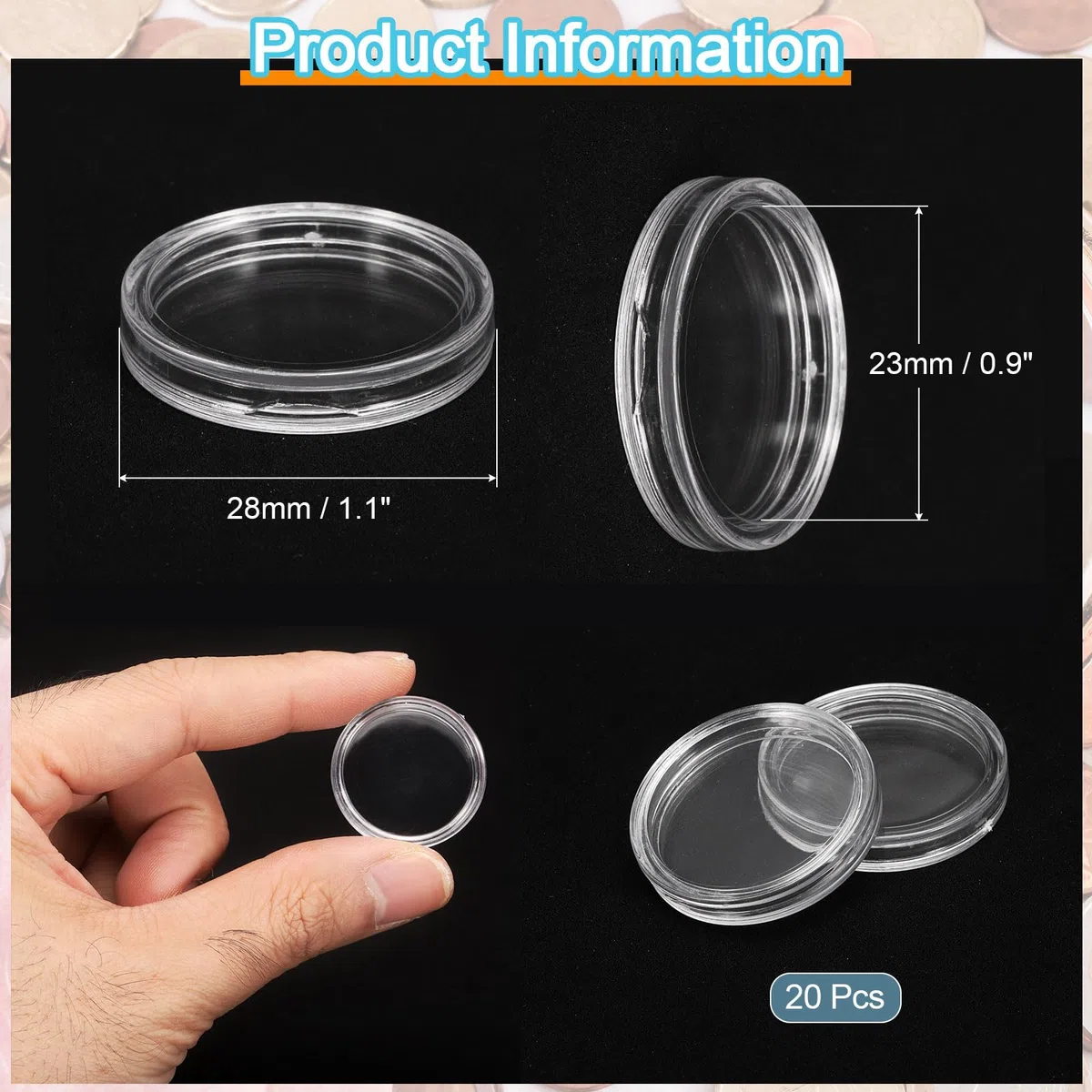 QUARKZMAN 20 Pz 23mm Portamonete per Dollaro D'Argento, Coperture in Capsula di Plastica Trasparente in Acrilico Contenitore Rotondo per La Collezione di Monete D'Argento O Tag Nfc