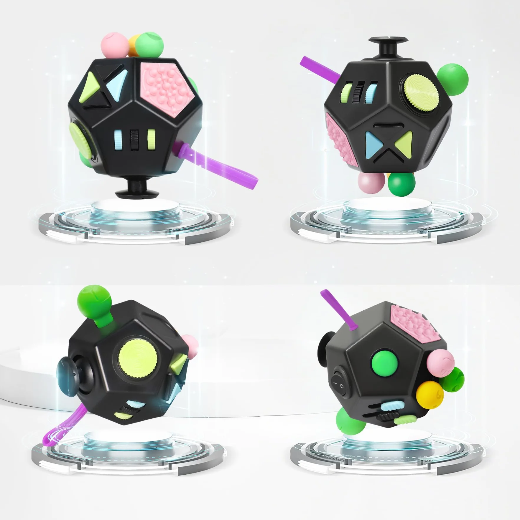 VCOSTORE Fidget Cube con 12 Lati - Originale Cubo Antistress Adulti Fidget Toys Ufficio Gadget Anti Stress Cube Per Tutte le Età Con ADHD, ADD, ASD, ADHD