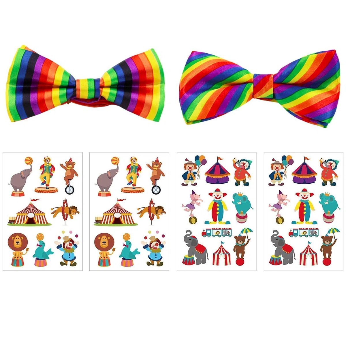 2 Fiocchi di Pagliaccio E 4 Adesivi per Tatuaggi da Clown, Accessori in Costume da Clown, Accessori per Il Costume da Festa, Accessori per Giochi di Ruolo.