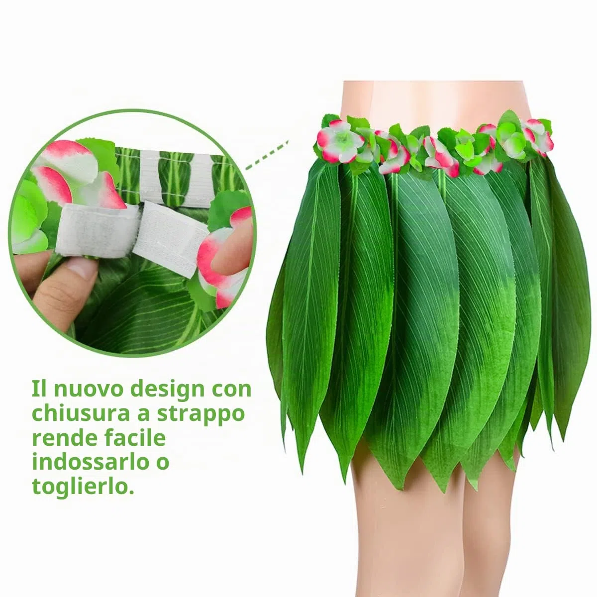 Gonna Hula a Foglie con Leis Hawaiani Gonna in Erba e Fiori di Ibisco Artificiali Costume per Feste Hawaiane Luau Tiki da Spiaggia (Colore 8)