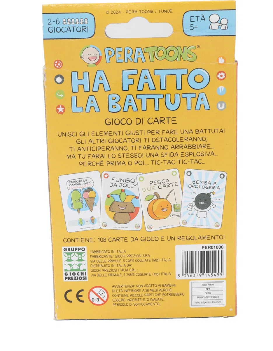 Giochi Preziosi Pera Toons Gioco di Carte per Bambini, Divertente Gioco per Tutta la Famiglia, con Battute e Freddure, Colleziona le Battute Per Vincere, da 2 a 6 Giocatori, Giochi Bambini 5 anni +