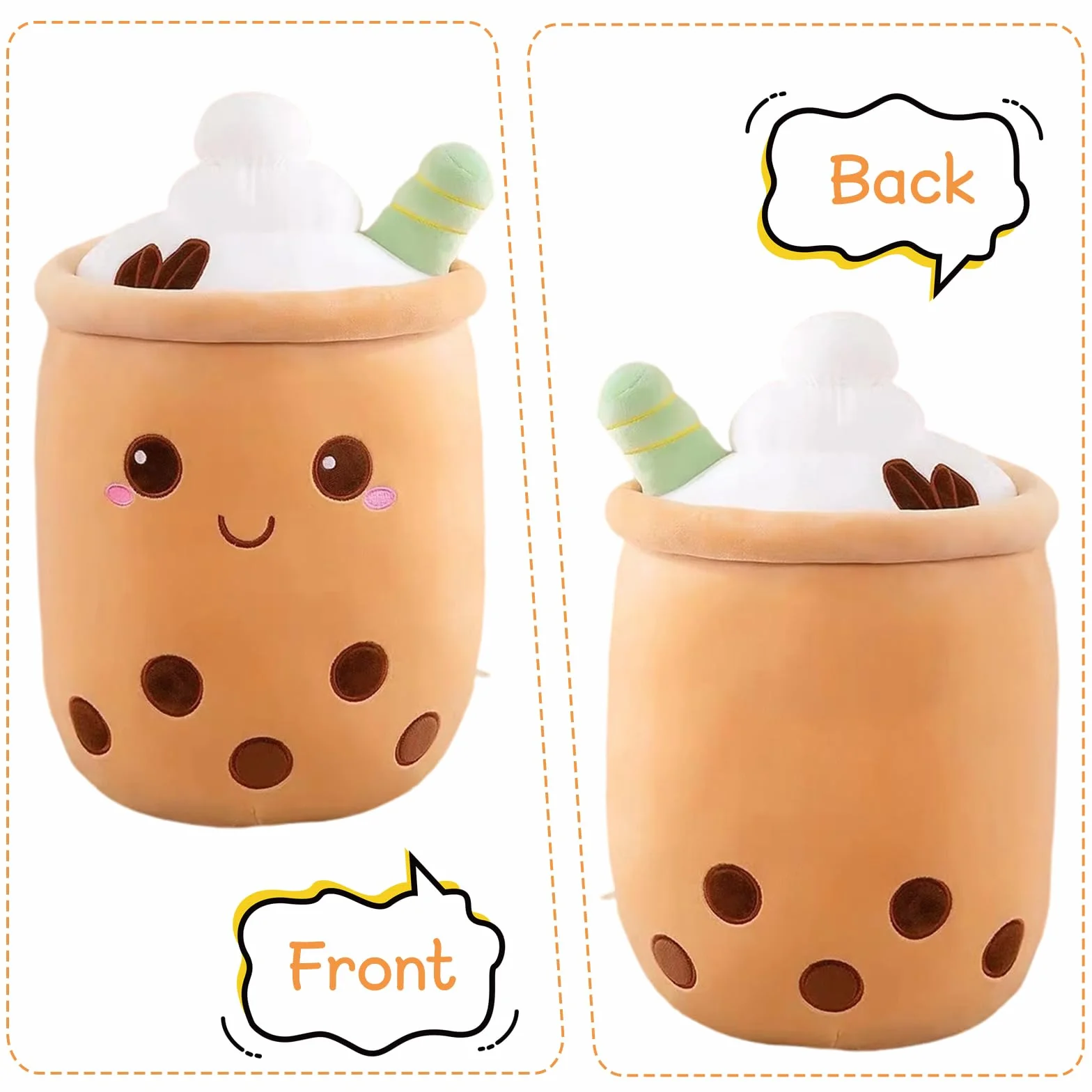 Bubble Tea Peluche, 35cm Cuscino Morbido a Forma di Tazza Boba, Peluche Kawaii per Decorazione Letto, Divano, Ufficio, Camera, Arredo Casa, Antistress per Adulti (Caffè)