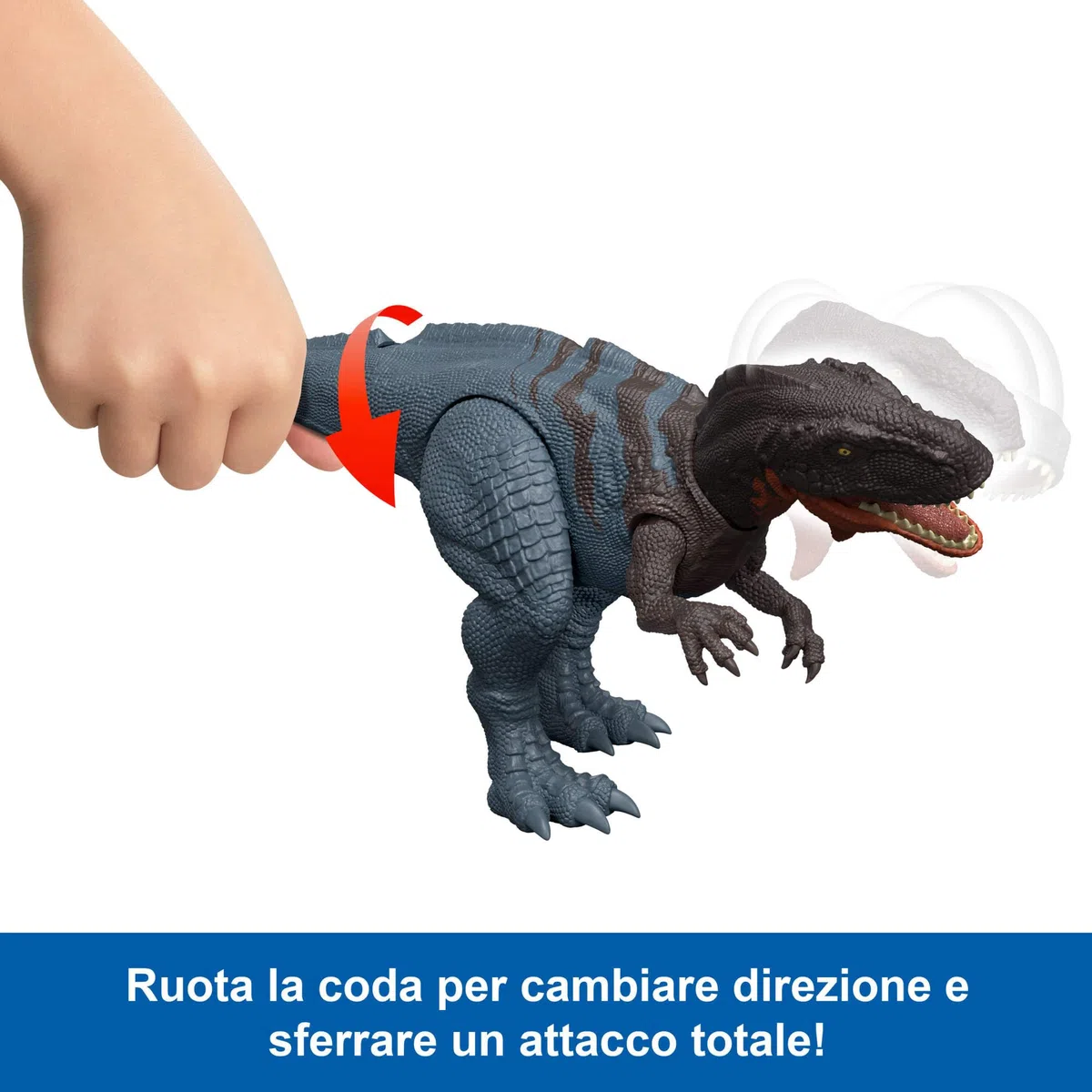 Mattel Jurassic World La Rinascita Abelisauro Ruggito Selvaggio, dinosauro giocattolo con morso multidirezionale azionato con la coda e suoni, snodato, gioco digitale, JGB91
