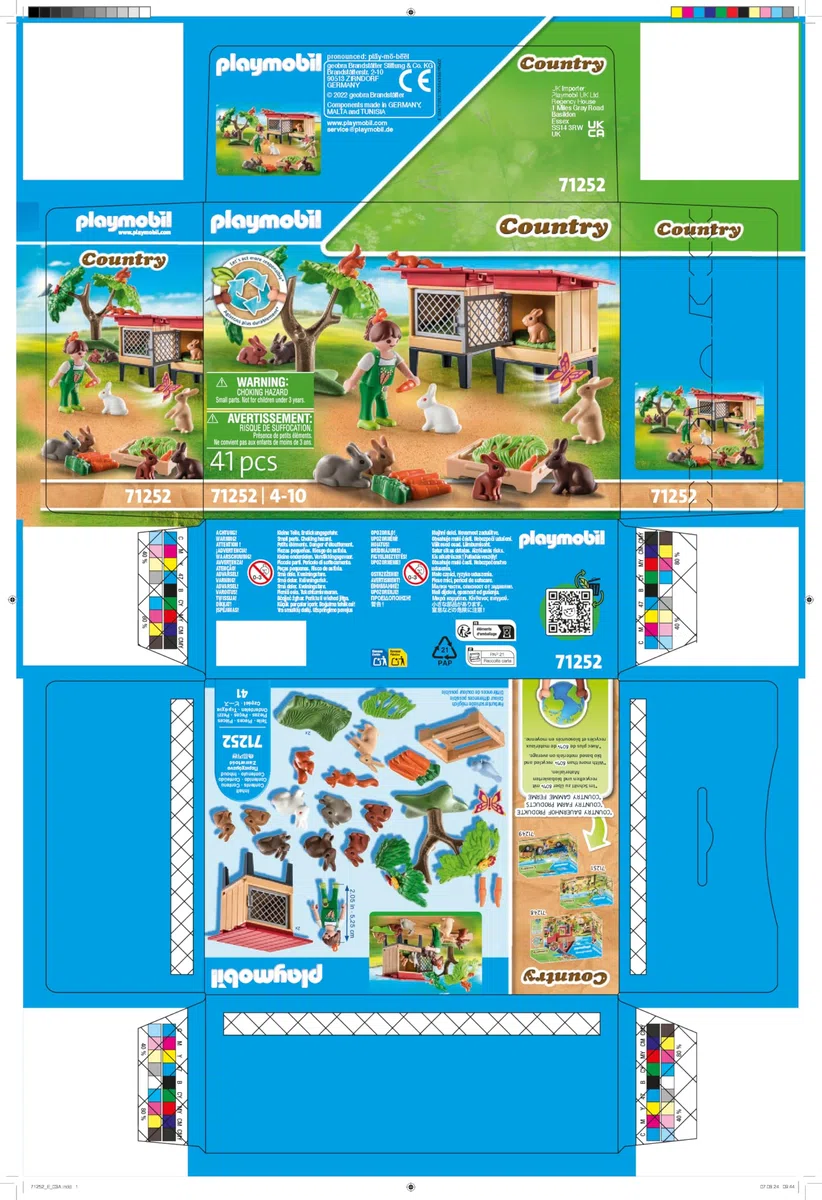 PLAYMOBIL Country 71252 Recinto dei Conigli, Animali per la Fattoria Biologica, Giocattoli sostenibili per Bambini dai 4 Anni in su