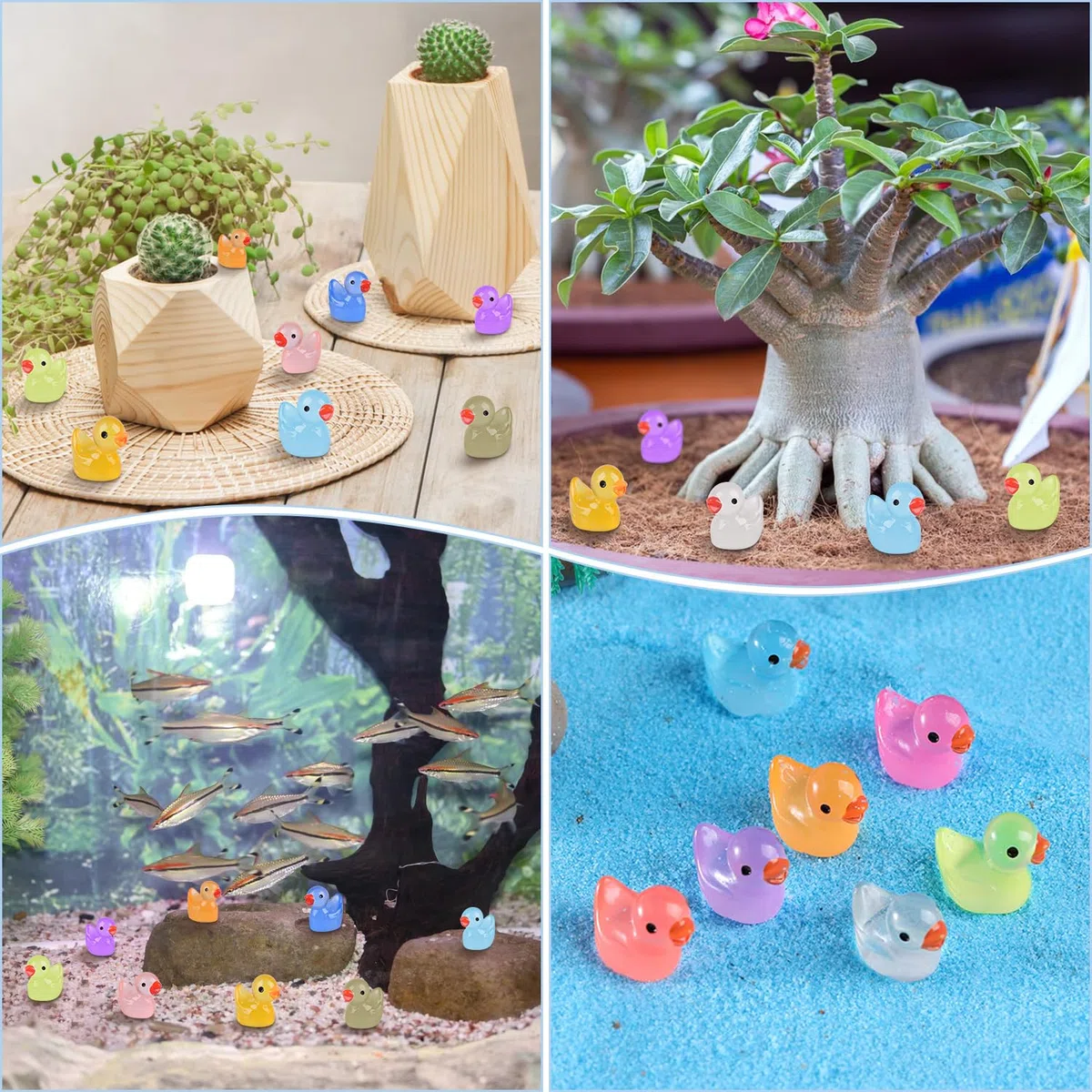 100Pcs Luminous Mini Resin Ducks, Piccole Mini Anatre Luminose, Miniatura Paperelle Piccole per Acquari, Decorazioni per Case Delle Bambole, Piante in Vaso, Decorazioni per Paesaggi da Giardino