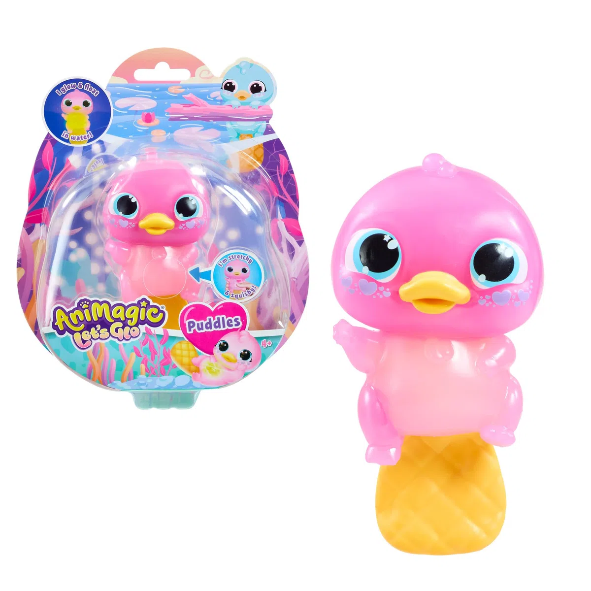 Bizak Animagic Let's GLO Ornitorinco Animale Elettronico e Luminico, Rosa, Gioco Sensoriale ed Esperienza Tattile, Corpo Estensibile, Flotta e Brilla in Acqua, a partire da 4 anni (64555204-2)