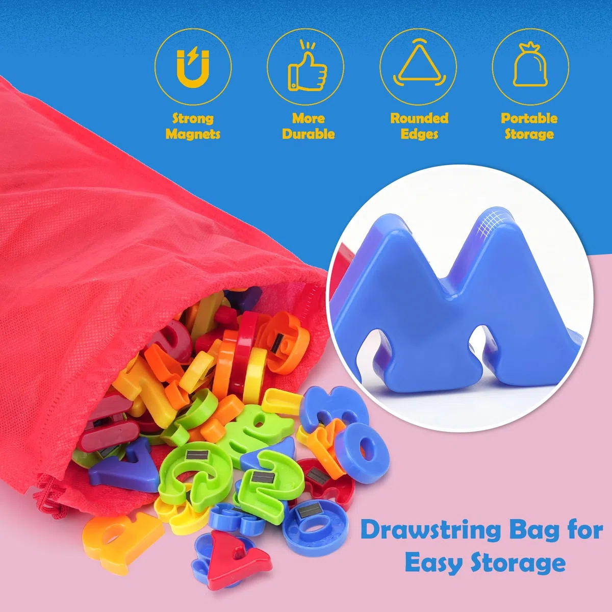 BunnyJOY Lettere Magnetiche Numeri per Bambini, 160PCS Alfabeto Magnete Frigorifero per Bambini, Giocattoli Educativi Prescolari, Ortografia e Conteggio Set di Apprendimento