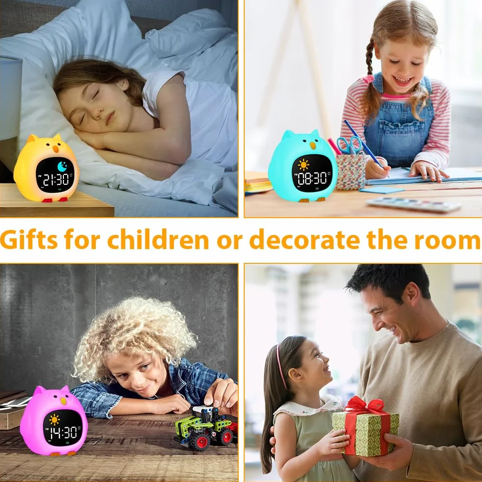 HOTUT Sveglia Bambini, Sveglia Digitale per Bambini, Sveglie da comodino con Luce Notturna Funzione Snooze Timer, 8 Colori Dimmerabile Lampada Notturna Ricaricabile, 6 Suonerie&Colori 8 Musica, Orso