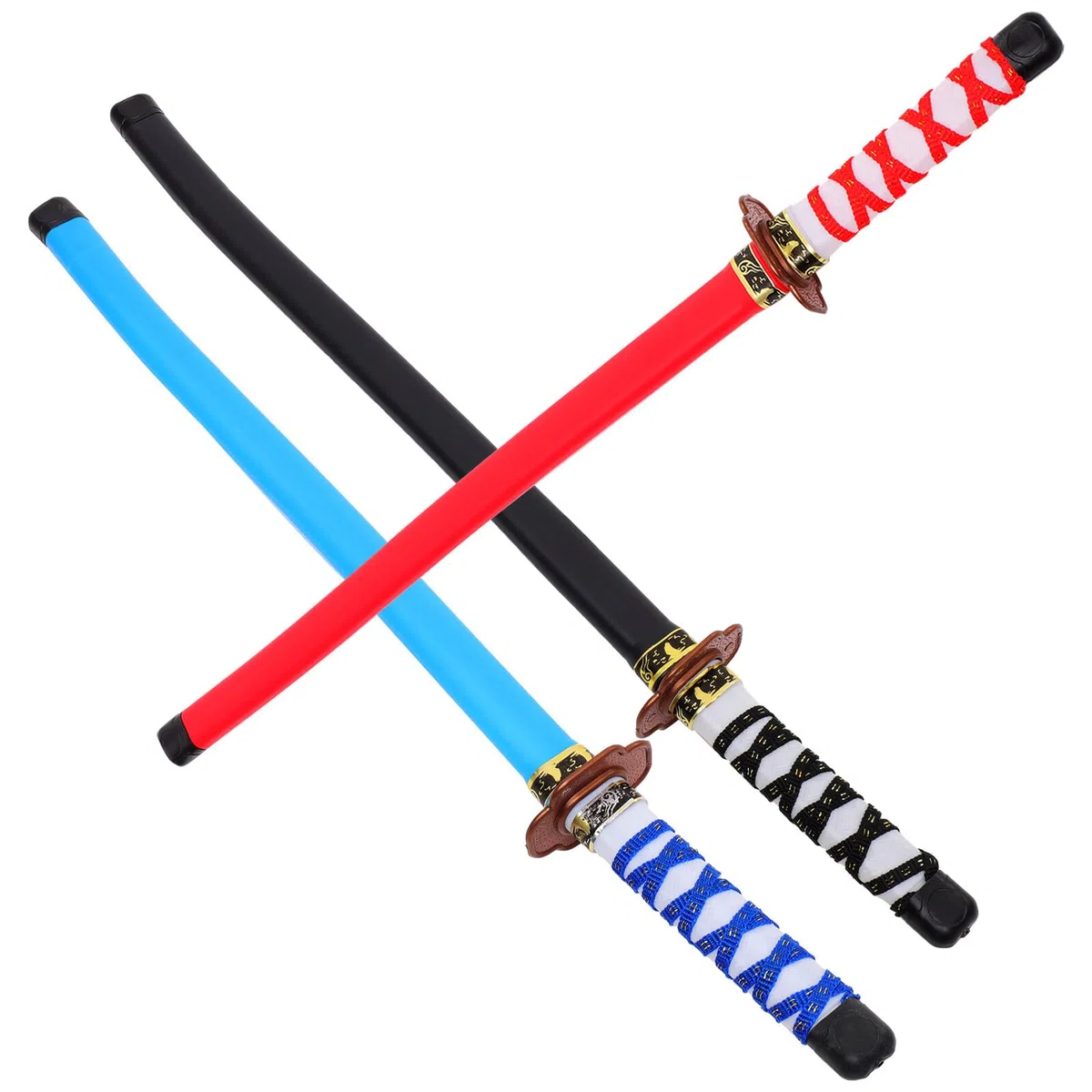 KOMBIUDA Set 3pezzi Spade Giapponesi Giocattolo per Cosplay Samurai, Accessori da Costume in Plastica Sicura, per Feste e Role Play