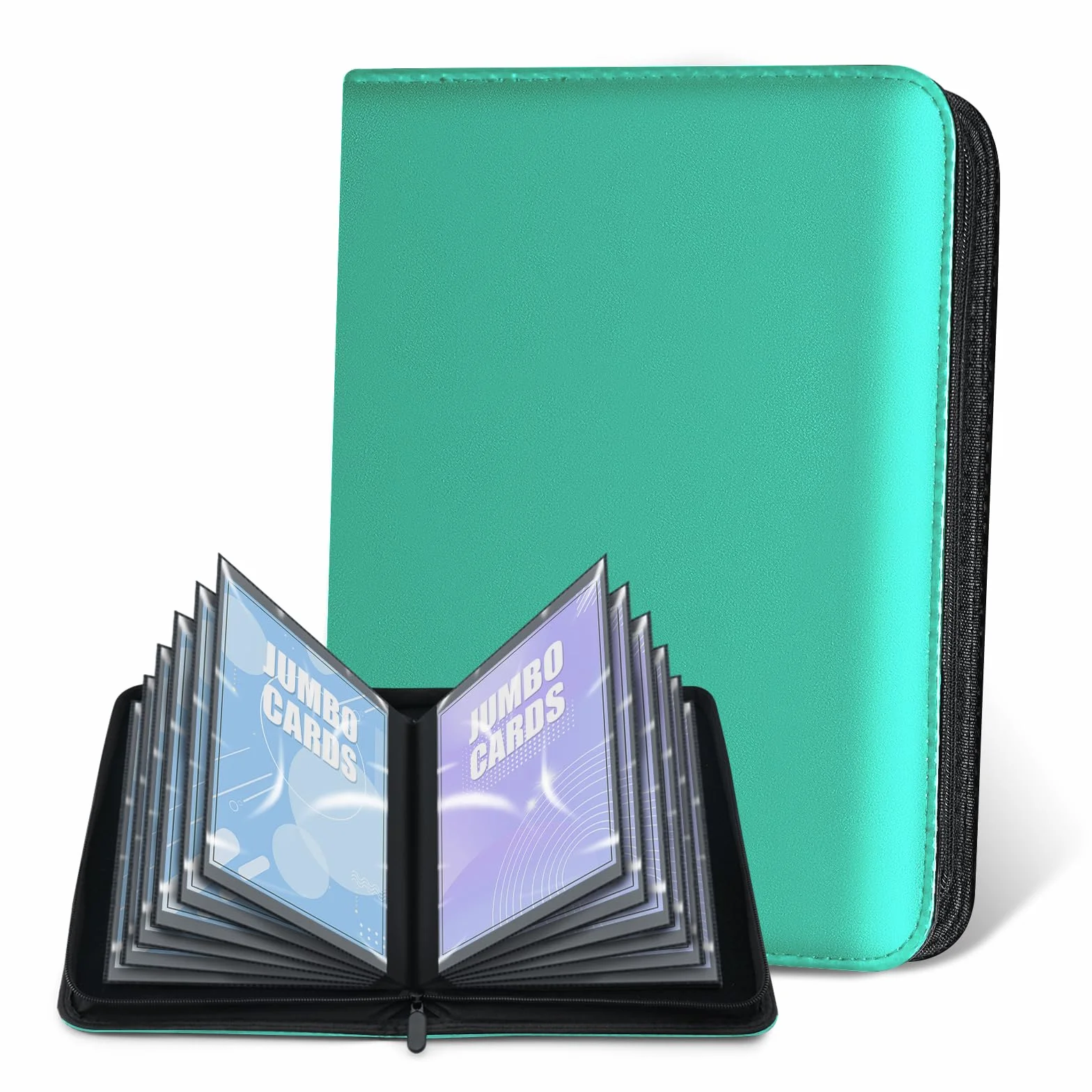Album da Collezione per Carte Jumbo - WITHYU Raccoglitore Senza Anelli con 60 Tasche, Custodia in Pelle PU, Portacarte, Binder per Carte da Gioco TCG (Blu Acqua, 14.5 x 20 cm)