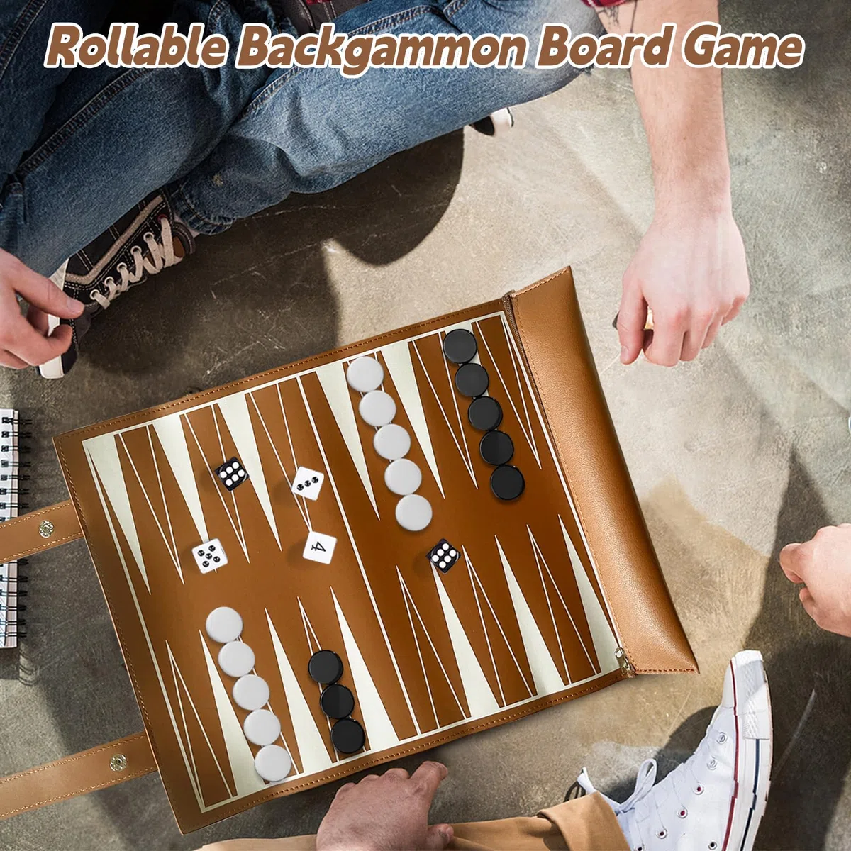 Backgammon - Set da viaggio arrotolabile – Backgammon viaggio classico con accessori, gioco da tavolo portatile per famiglia e viaggi, dimensioni del campo di gioco: 35,5 x 25,2 cm (marrone)