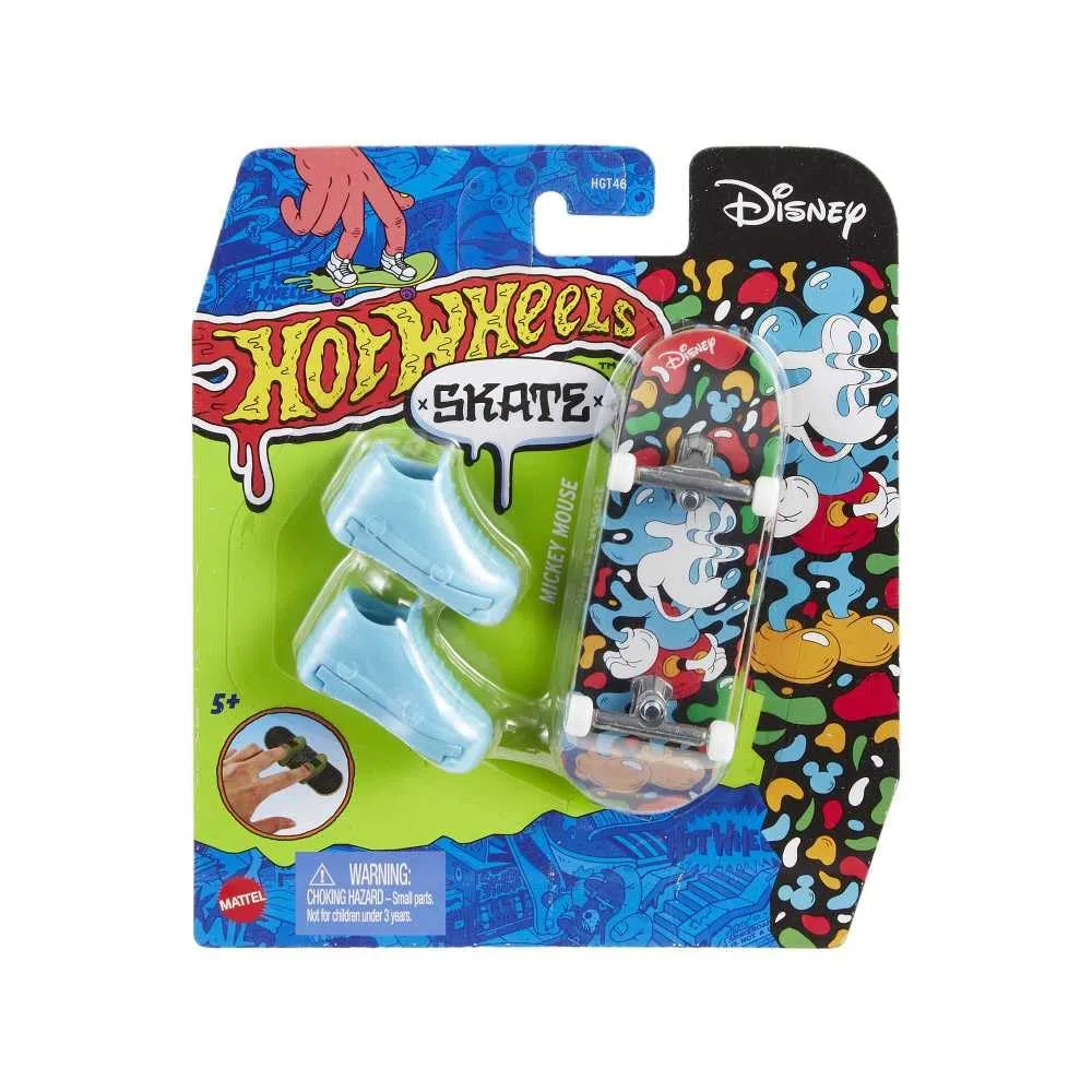 Hot Wheels Skate Fingerskate Disney HNG36 - Confezione da 1 skateboard da dito Topolino + 1 paio di scarpe da ginnastica blu