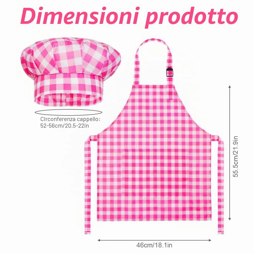DiULi Grembiule per Bambini + Cappello da Cuoco, Grembiule da Cucina Regolabile per Bambini con Tasche Grembiule da Chef per Cucinare e Cuocere la Pittura 3-13 Anni