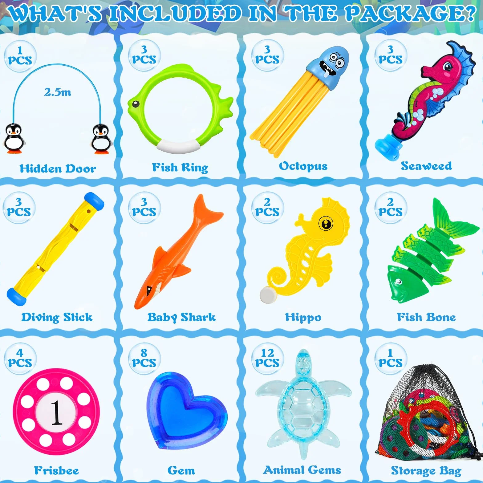 ZLPBAO 45 Pezzi Giocattoli da Immersione, Giochi Acqua Bambini Set da Immersione subacquee Giochi d'affondamento Addestramento Regalo per Bambini con Borsa per Il Trasporto