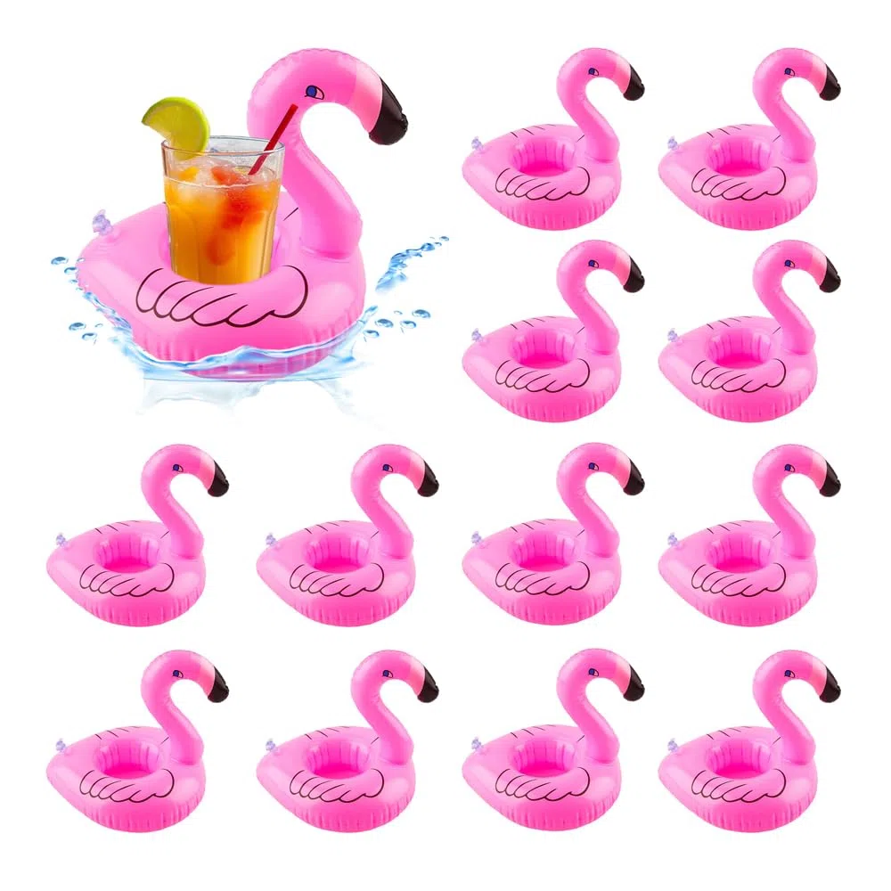Portabibite Gonfiabile,12 Pezzi Set Portabicchieri Gonfiabile,Sottobicchieri Gonfiabili Fenicottero,Gonfiabili Piscina Portabicchieri per la Festa in Piscina Divertimento Acquatico Spiaggia Estiva