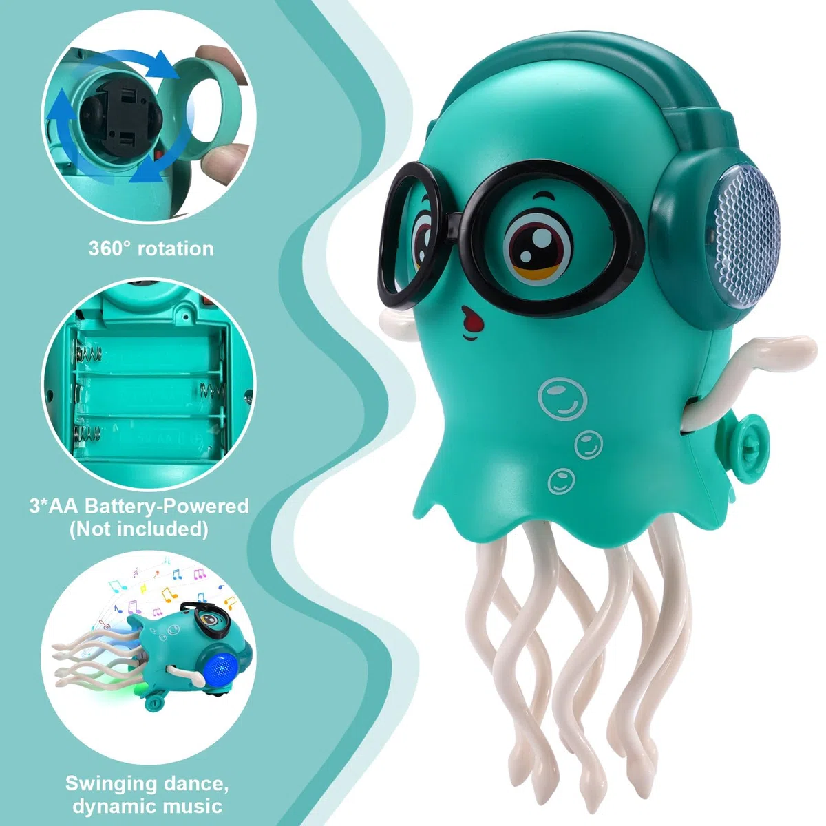 Danza meduse giocattolo elettrico per bambini, giocattolo per gattonare, giocattolo musicale con luci a LED (verde)