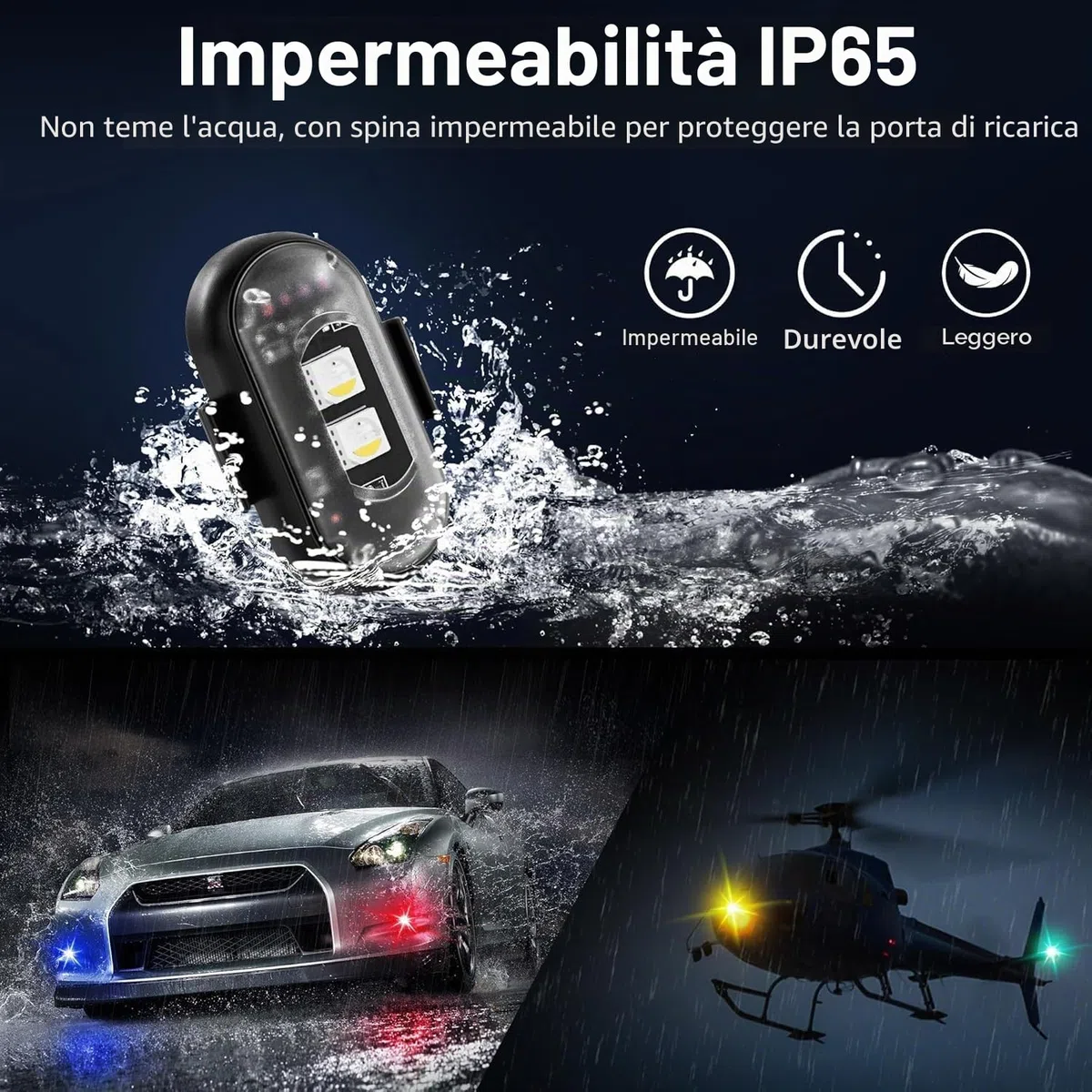 4 Pezzi Luci Stroboscopiche Drone con Telecomando, 8 Colori Ricarica USB Lmpermeabile Luce a LED per Droni Moto ATV Biciclette RC Car