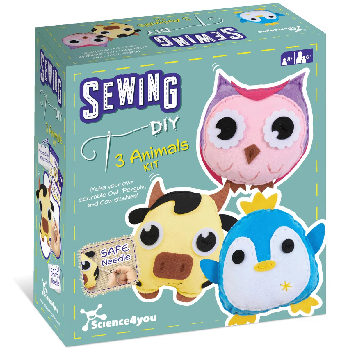 Science4you Kit da Cucito Animali per Bambini dai 6+ Anni – Crea i tuoi Peluche, Primo Kit da Cucito, Crea 3 Animali, Kit Artigianale con Ago Sicuro, Giocattolo Regalo per Bambini dai 6 7 8+ Anni