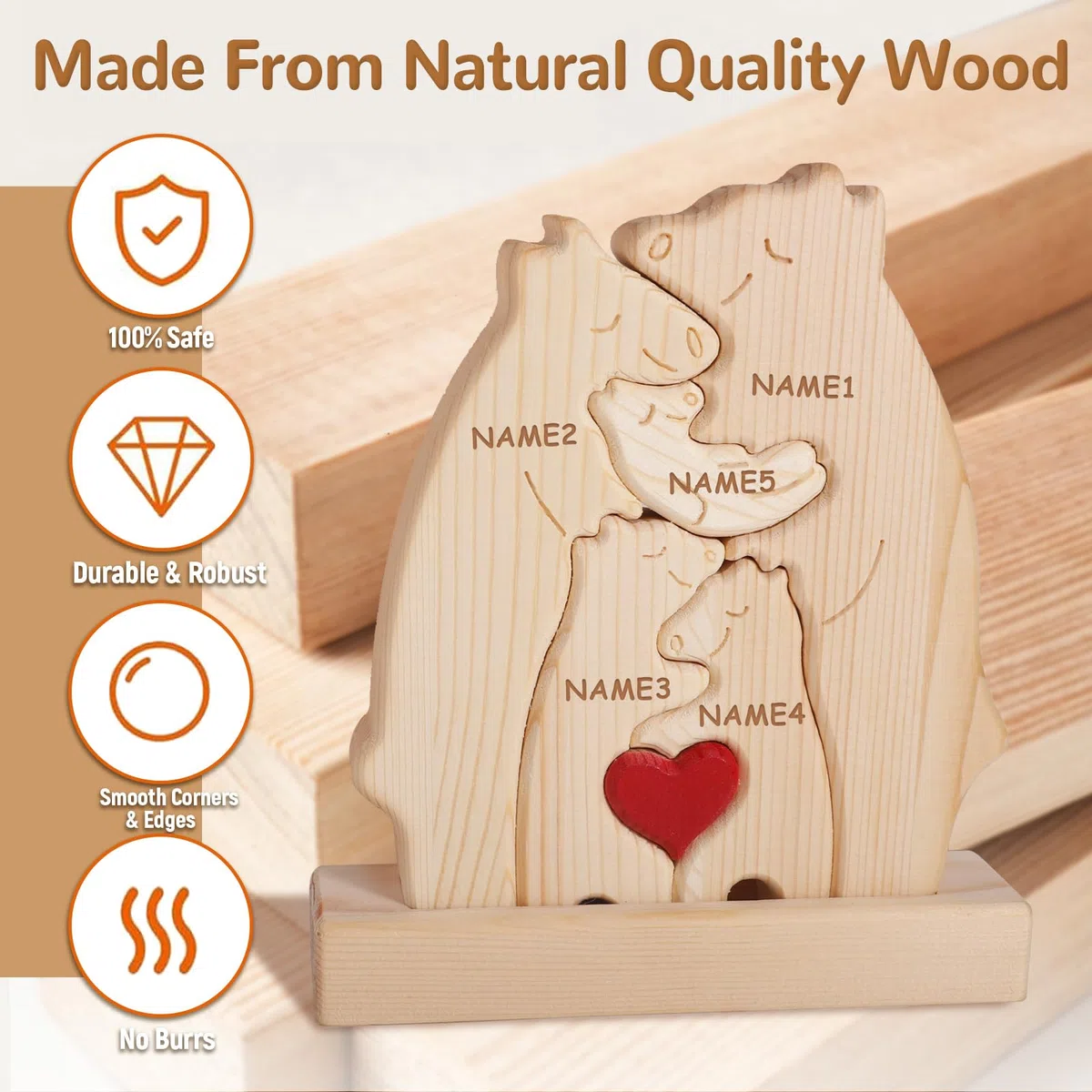 Orsi Puzzle Per Famiglie In Legn,Puzzle Personalizzato con Famiglia di Orsi in Legno,Statua Decorativa In Legno Della Famiglia Di Orsi, Decorazione Domestica per Soggiorno (4PCS)