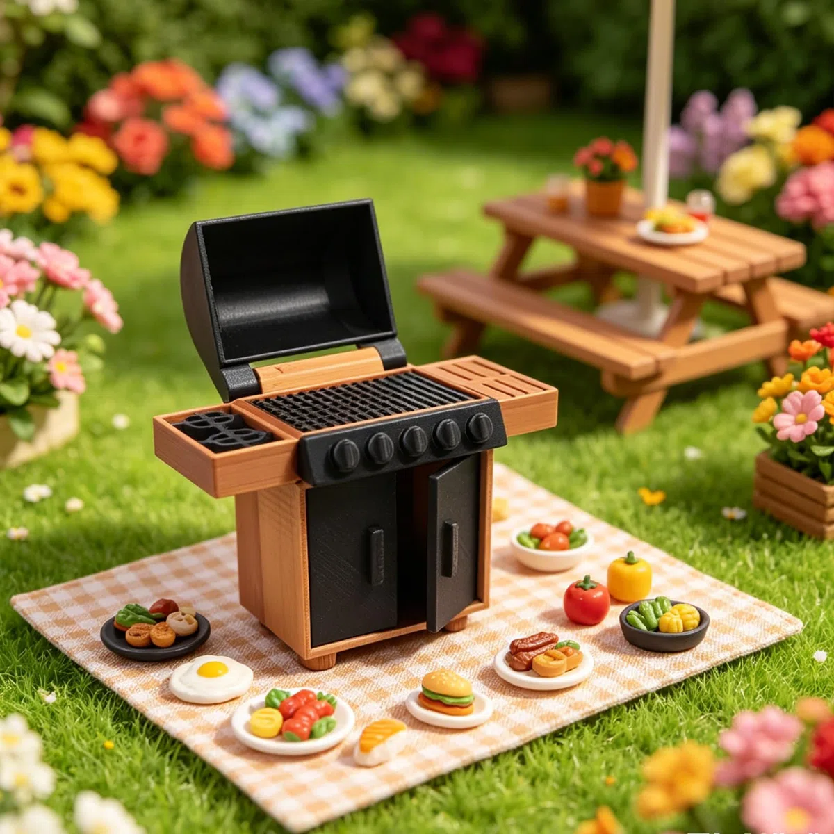 Barbecue in Miniatura per Casa delle Bambole, Accessorio Scala 1:20, 5,6x2,2x6cm, con Hot Dog, Giocattolo Realistico per Bambini