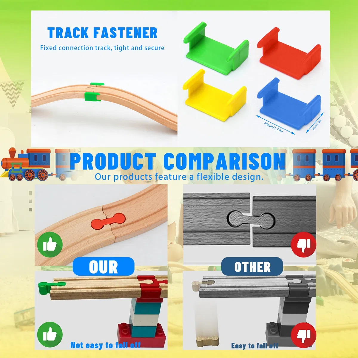 Adattatore per Ferrovia in Legno 28 pezzi Connettori per Ferrovia in Plastica Adatto Giocattoli Trenino Fai da Te Accessori per Bambini di Età Compresa Tra 3 e 7