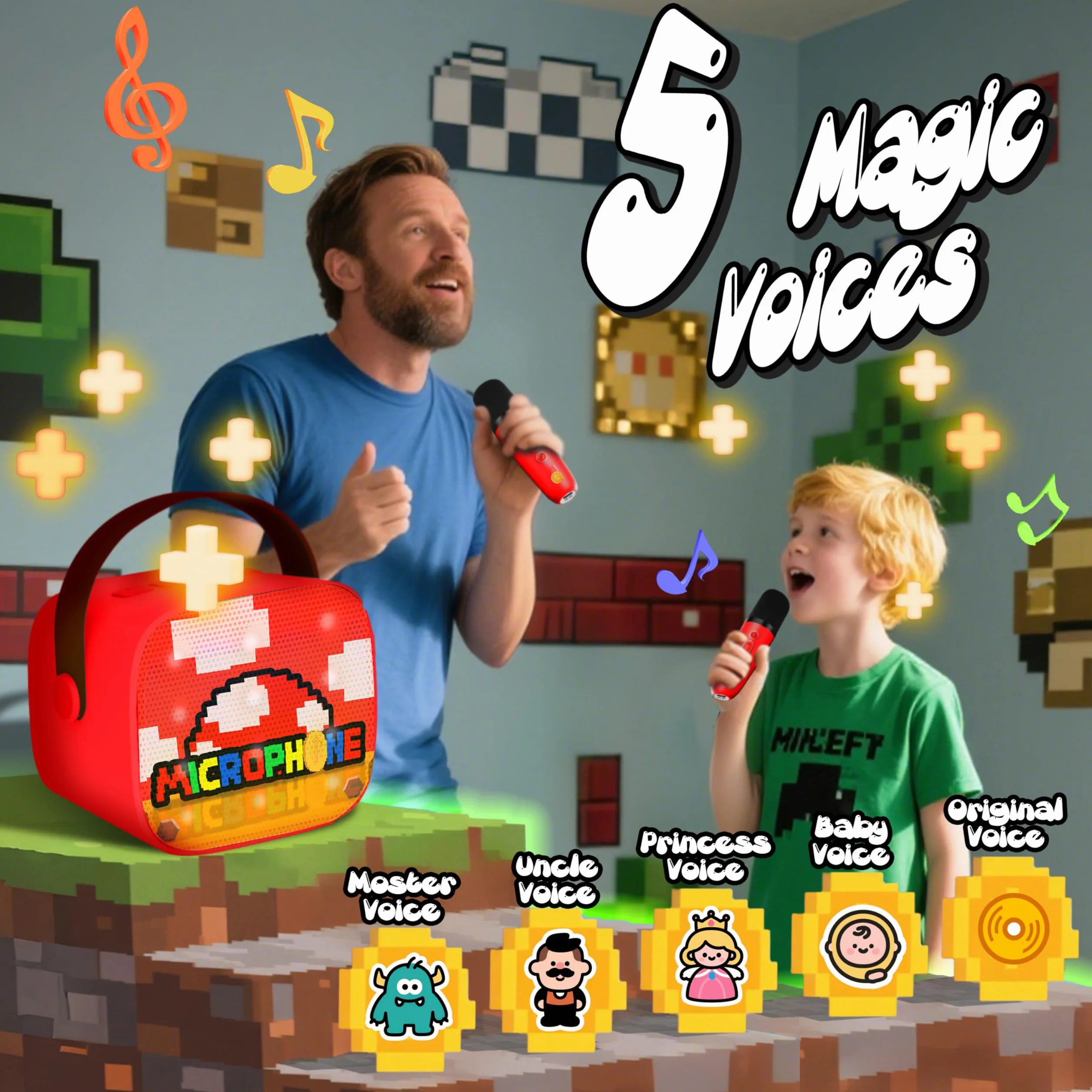 Karaoke per Bambini con 2 Microfoni Wireless Bluetooth, Giocattolo Musicale, Regalo Bambino 3-12 Anni
