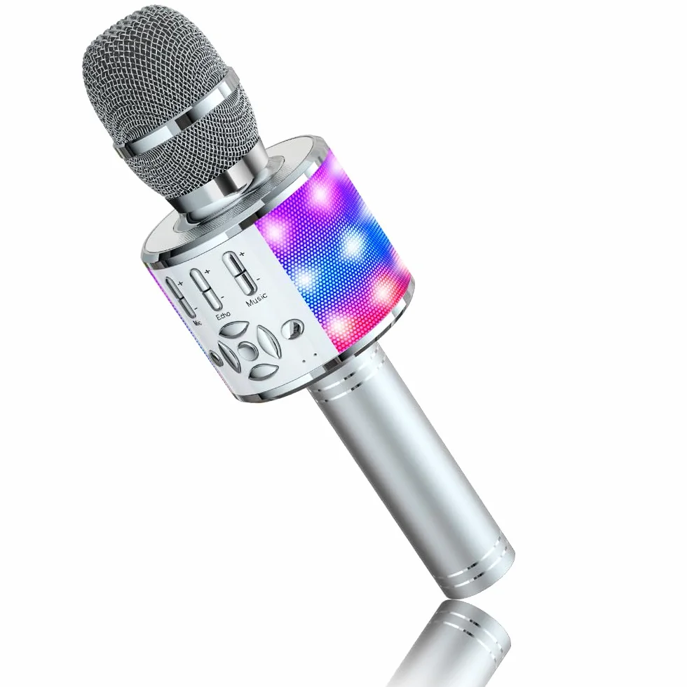 BONAOK Microfono Karaoke con Cambio Voce, Altoparlante LED per Adulti, Dispositivo Bluetooth per Casa KTV