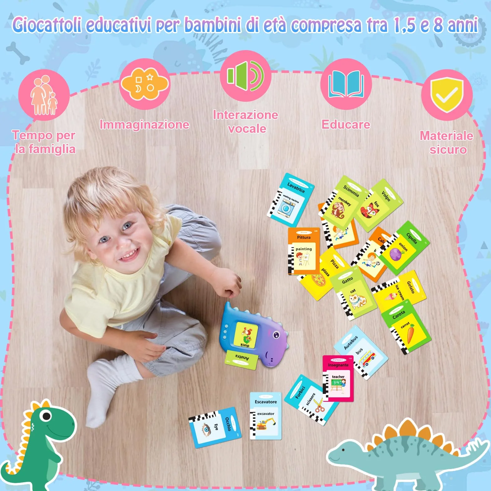 Talking Flash Cards Flashcards Parlanti Giocattoli Montessori, Electight Macchina per Schede Educazione Prescolare per Bambini 2+Anni, lmparare a Parlare, Giocattolo Educativo,Compleanno (Viola)