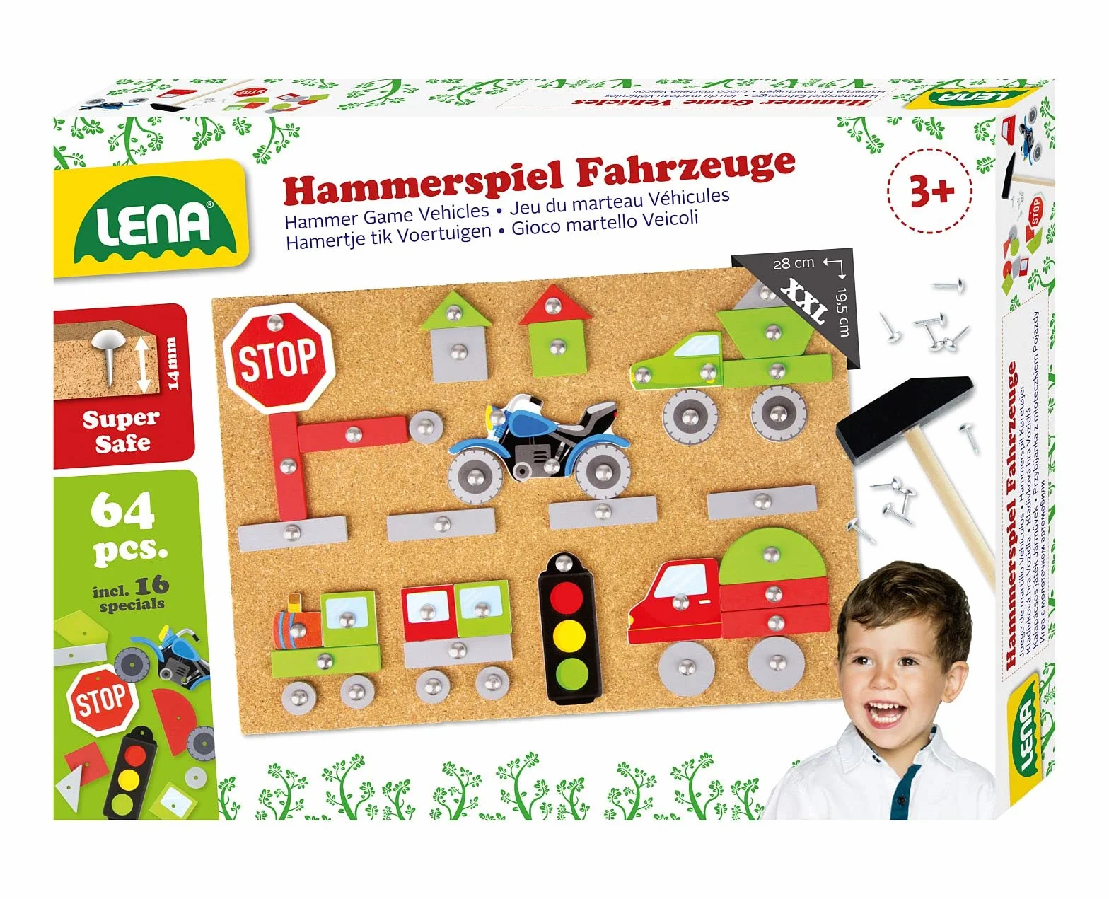 LENA - Veicoli Sughero Base Piatto per 3+ Anno Figli, Multicolore