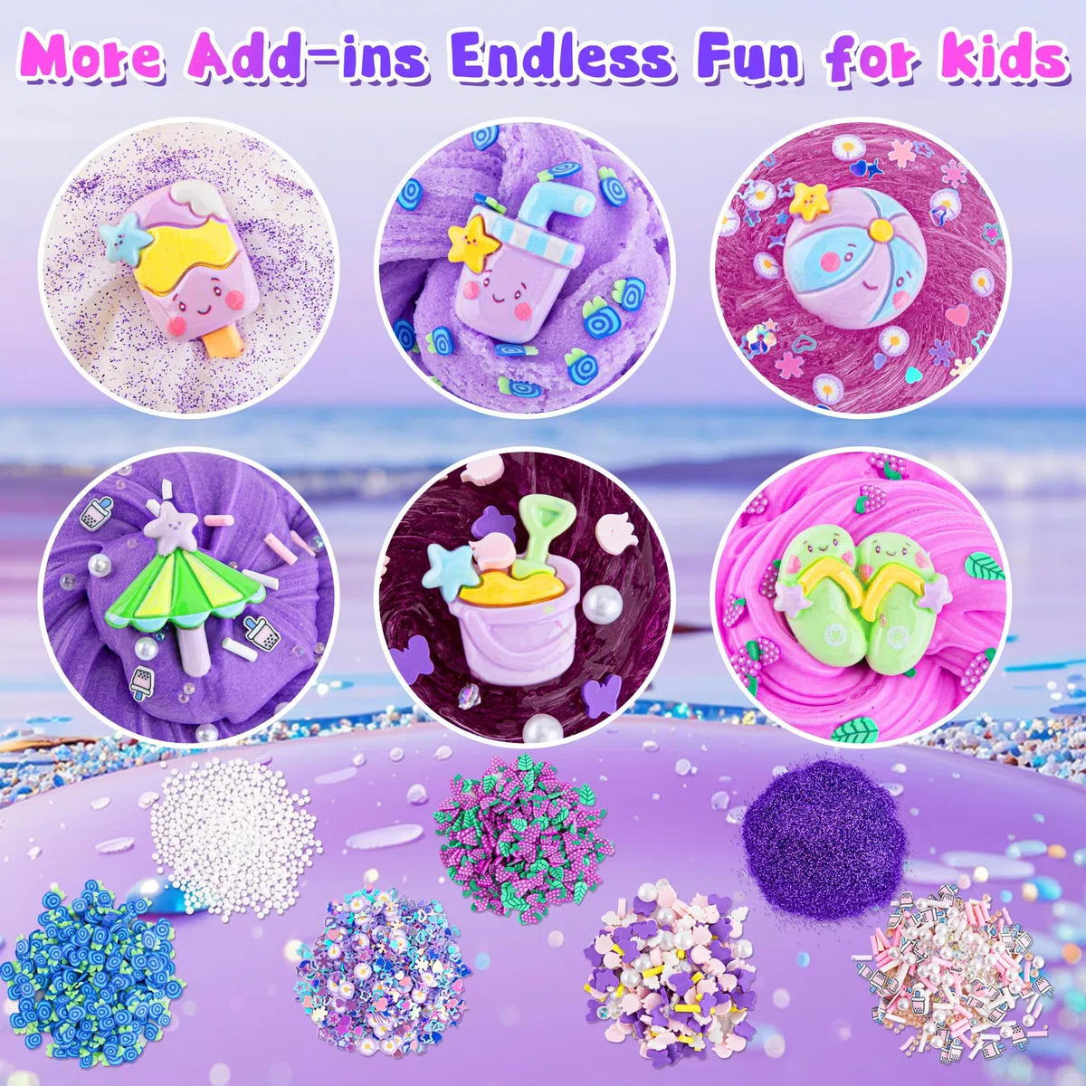 LAWOHO 6 Confezioni Kit Slime Viola - Cloud Slime, Butter Slime e Clear Slime, Slime per bambini con additivi, Bomboniere per feste Slime per ragazze e ragazzi, 360ml Slime per bambini (Spiaggia)