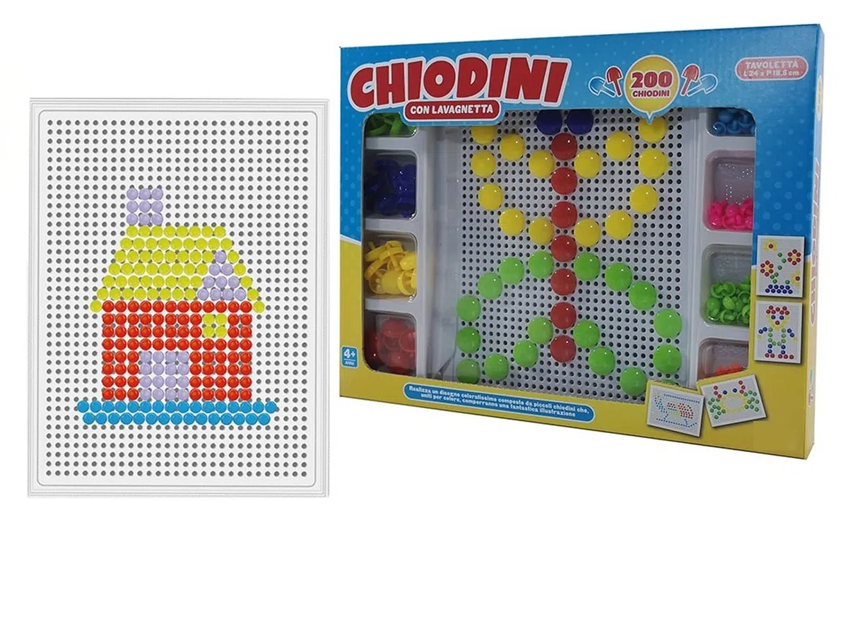 Gioco Chiodini per Bambini 200 pezzi Gioco in Valigetta 200 Chiodini Grandi Piccoli Medi Confezione Completa Giochi Mosaico Chiodinii Bottoni per Bambini 200 pezzi Giocattolo Puzzle Educativo