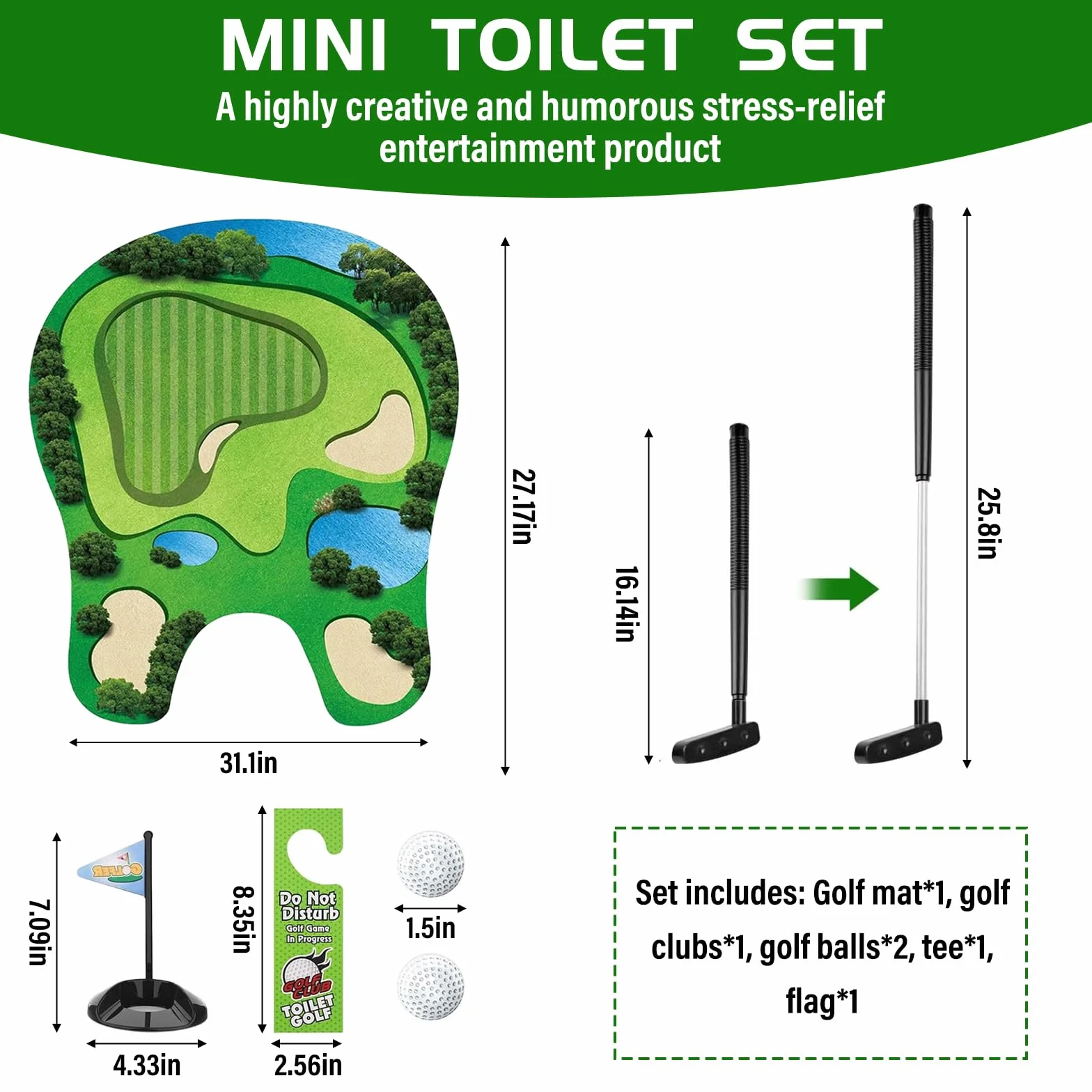 Toilet Golf Game, Mini Golf Divertente per Il Bagno, Minigolf Putter Gioco da Toilette, Set da Golf per WC per Divertimento e Intrattenimento, Sollievo dallo Stress e Relax Regaloesilarante