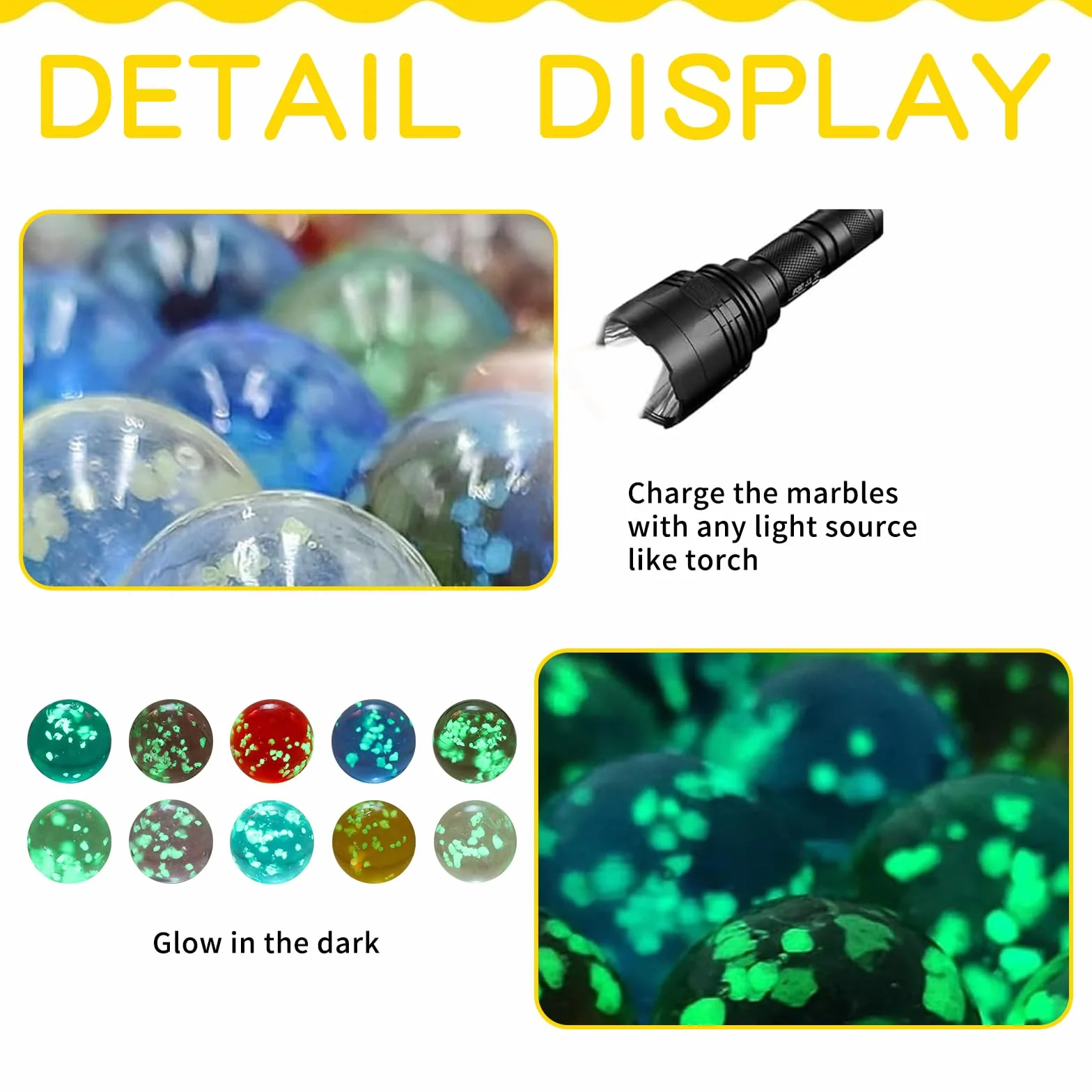 HIQE-FL Palline di Vetro Luminose per Bambini,50 Pezzi Marmi Che Si Illuminano al Buio,per Giochi di Marmo,Biglie di Vetro Che Si Illuminano al Buio,Riempitivi di Vasi,per Bomboniere per Bambini.