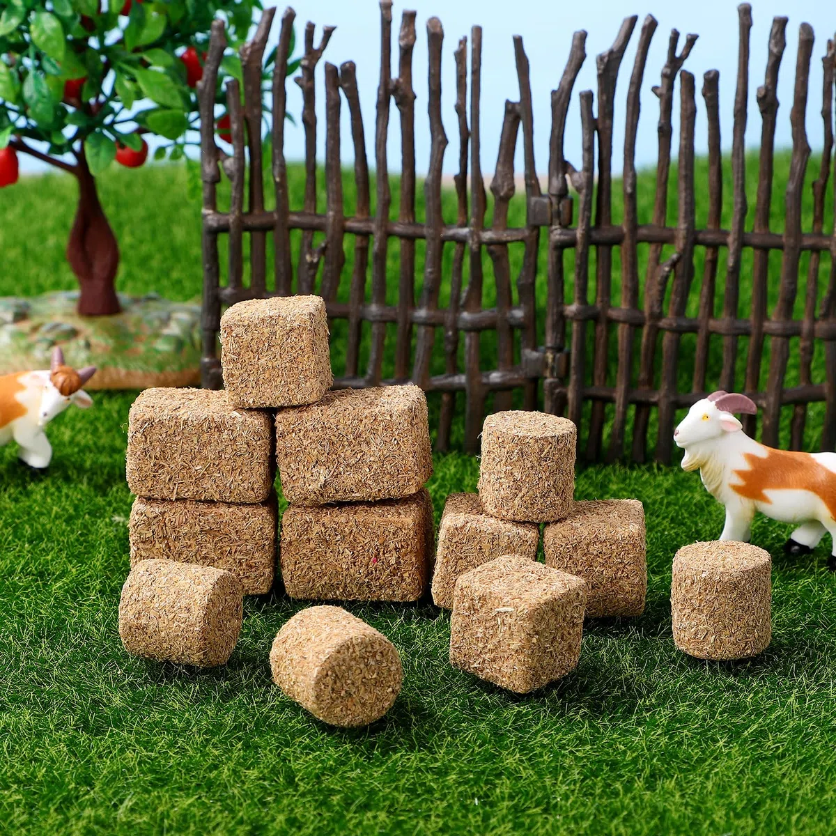 jojofuny Set di 12 mini palline di fieno in miniatura, per la fattoria, per la casa delle bambole, per il modellismo
