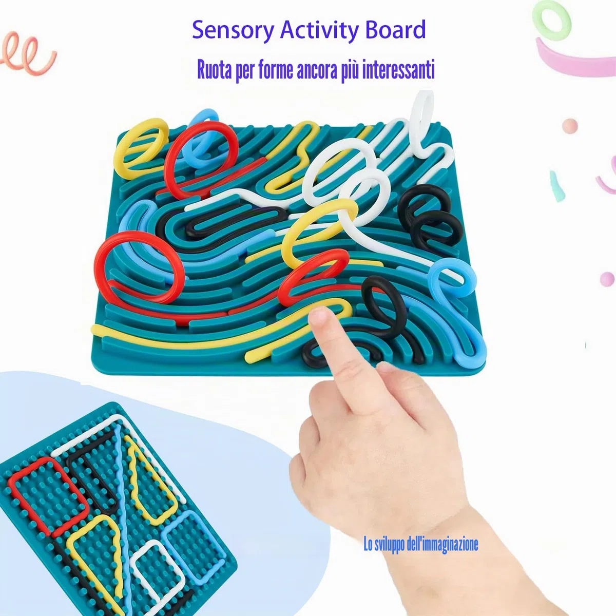 Sensorik Activity Board - Tavola da attività sensoriale doppia faccia per bambini 3+ e adulti, per calmare, ansia, ADHD e autismo, per borsa da viaggio e 15 corde (verde)