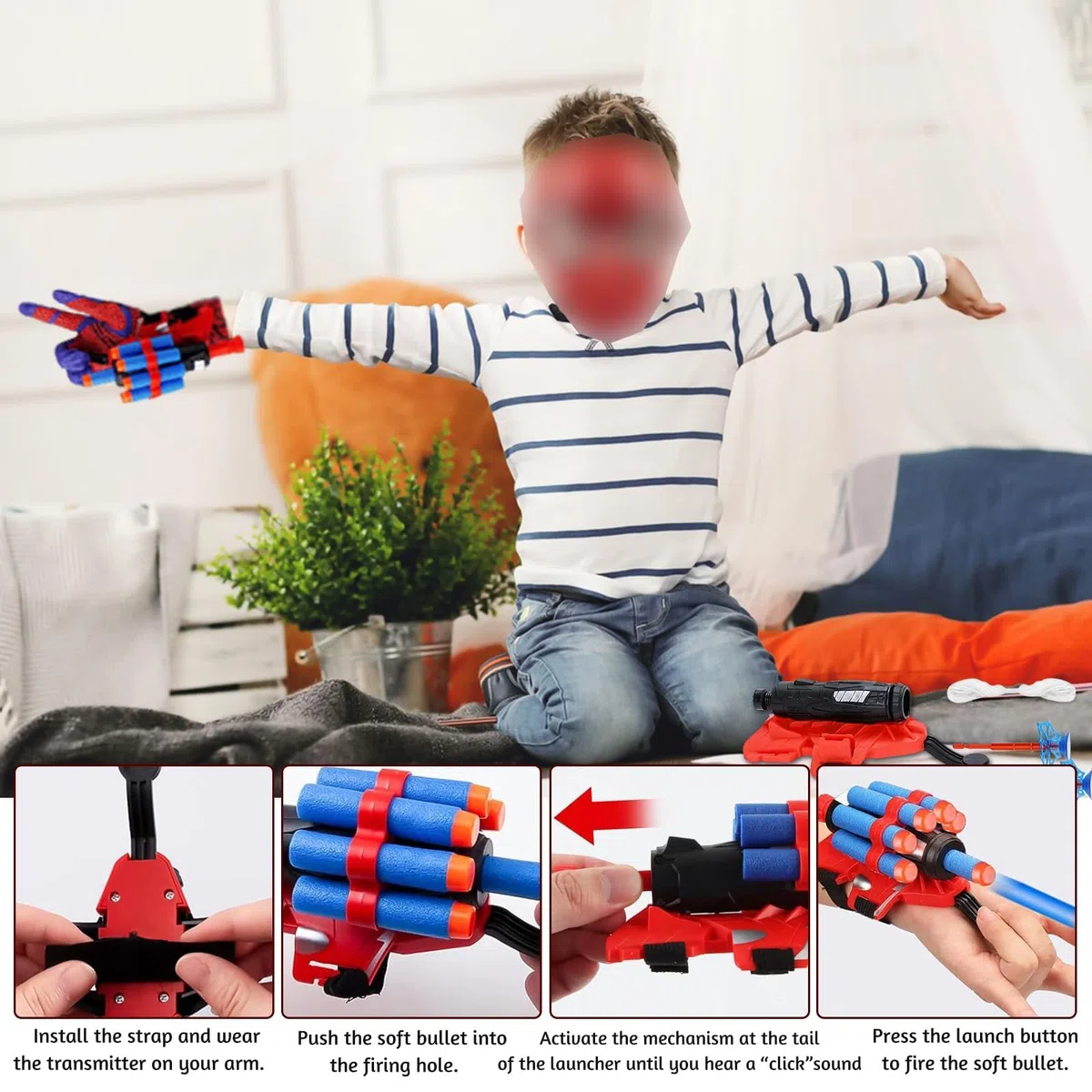 Set di 2 Guanti Spiderm per Bambino, Spara Ragnatele Spide-r con Launcher e Maschera, Giochi Spiderm, Giocattolo da Polso, Regalo Eroe per Feste e Compleanni, Giochi Bambini 3-10 Anni