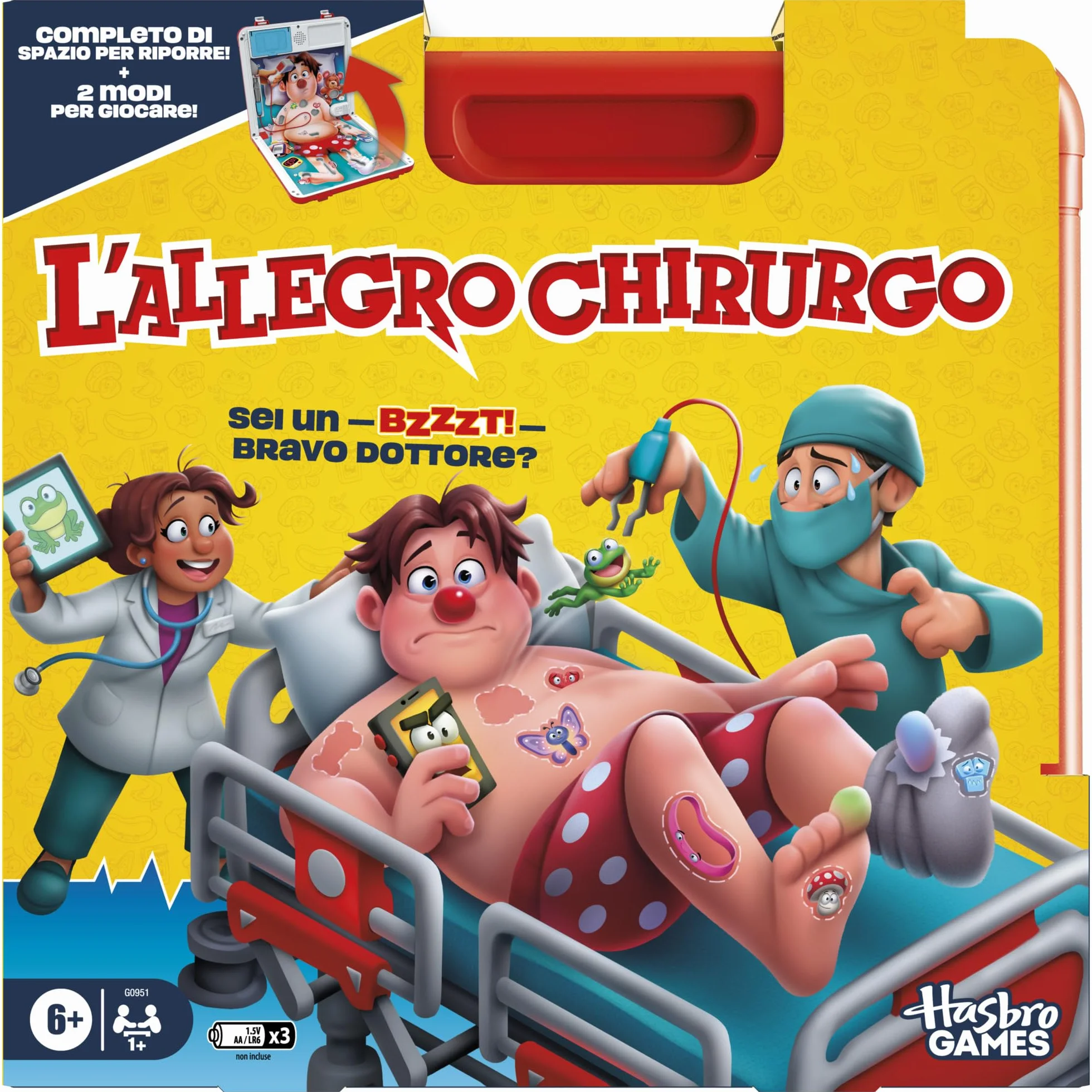 Hasbro Gaming, L'Allegro Chirurgo, Gioco da Tavolo Elettronico, Ideale per Famiglia e Amici, per Bambini e Bambine dai 6 Anni in Su, Include Valigetta Tutto in Uno, per 1 o Più Giocatori, in Italiano