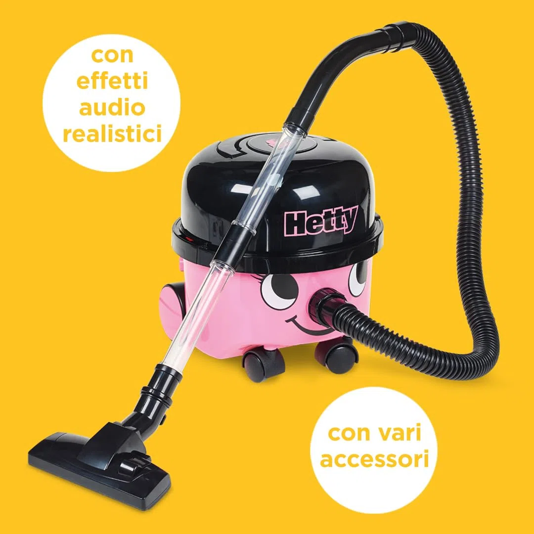 Casdon Giocattoli Henry & Hetty - Aspirapolvere Hetty - Aspirapolvere rosa che funziona davvero con accessori - Set di pulizia per bambini - Età: 3+ anni