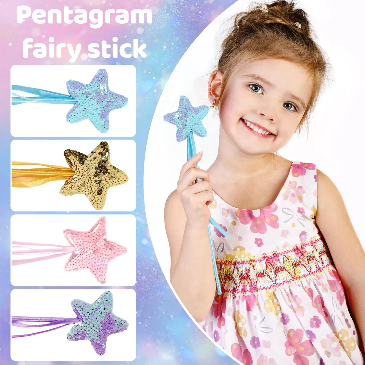 4 bacchette magiche da principessa a forma di stella, bastoncini magici da principessa, con stella a cinque punte lucida e scalata, piena di stile fiaba, adatti per feste di Natale e cosplay