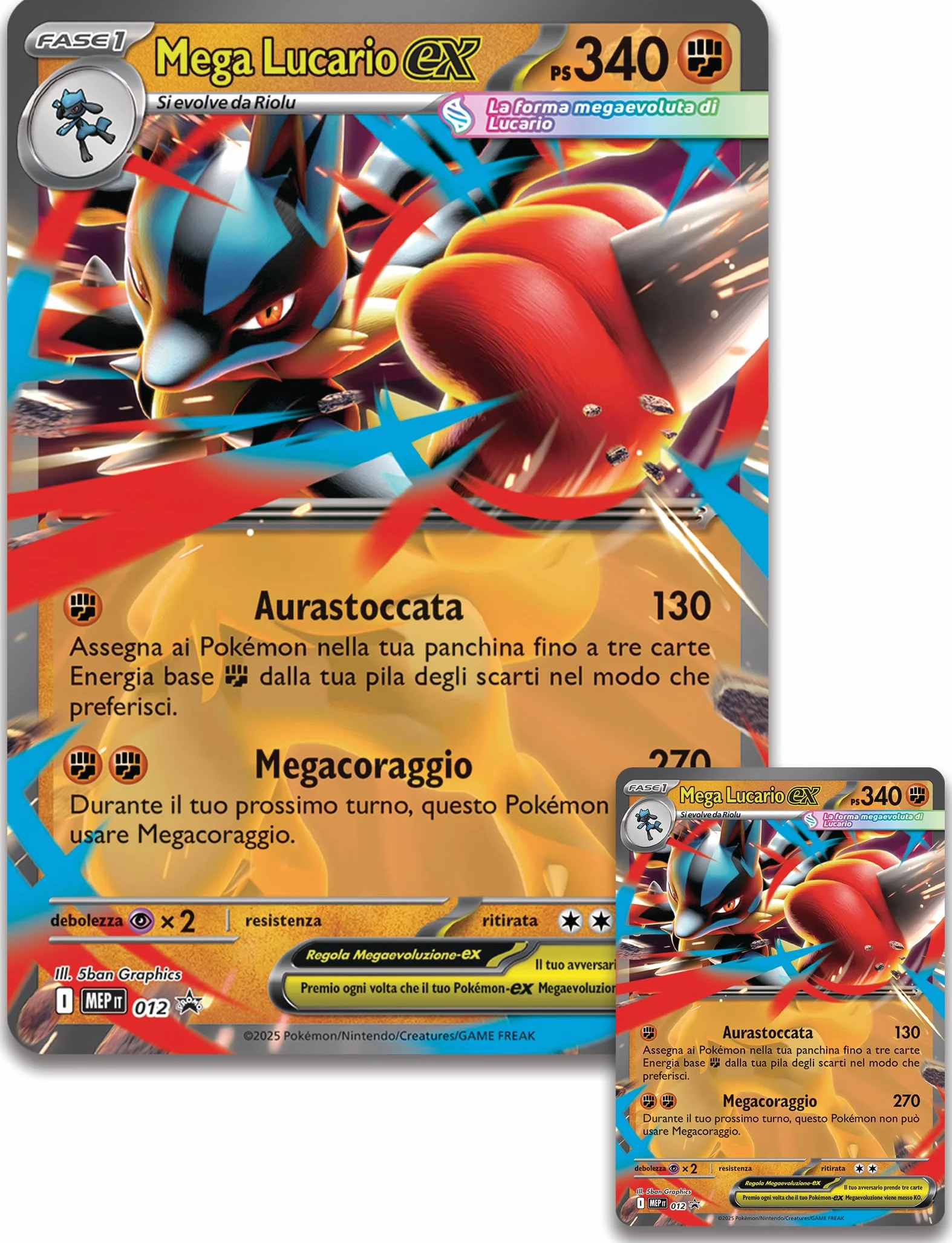 Pokémon: collezione con statuina Mega Lucario-ex del (una carta promozionale olografica, una carta promozionale gigante, cinque buste di espansione e una statuina di Mega Lucario)