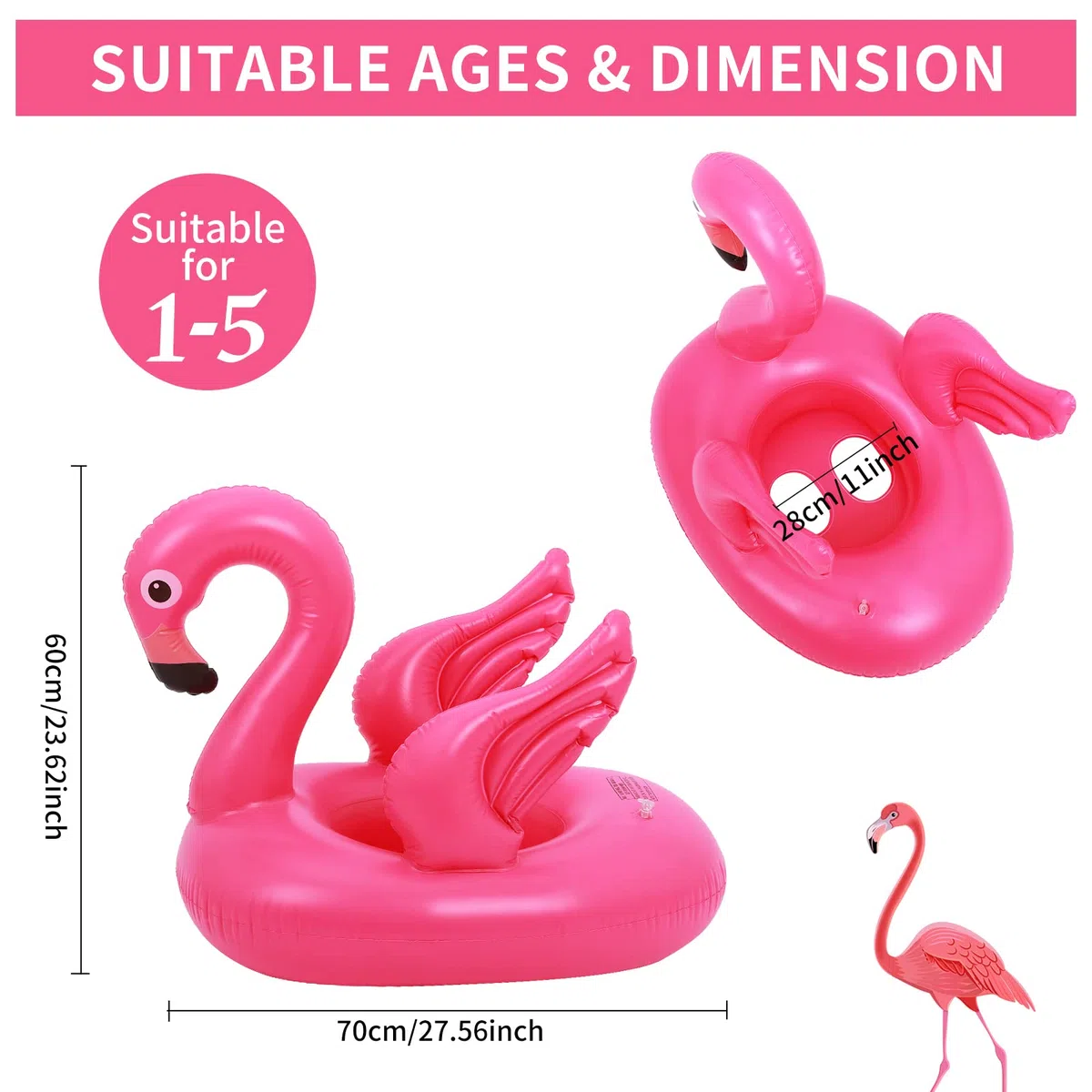 Giant Inflatable Flamingo Pool Float Swimming Ring Pool Toys Swimming Tube Water Toy Raft Lounger Summer Beach Swimming Float for Kids 1-5 Years